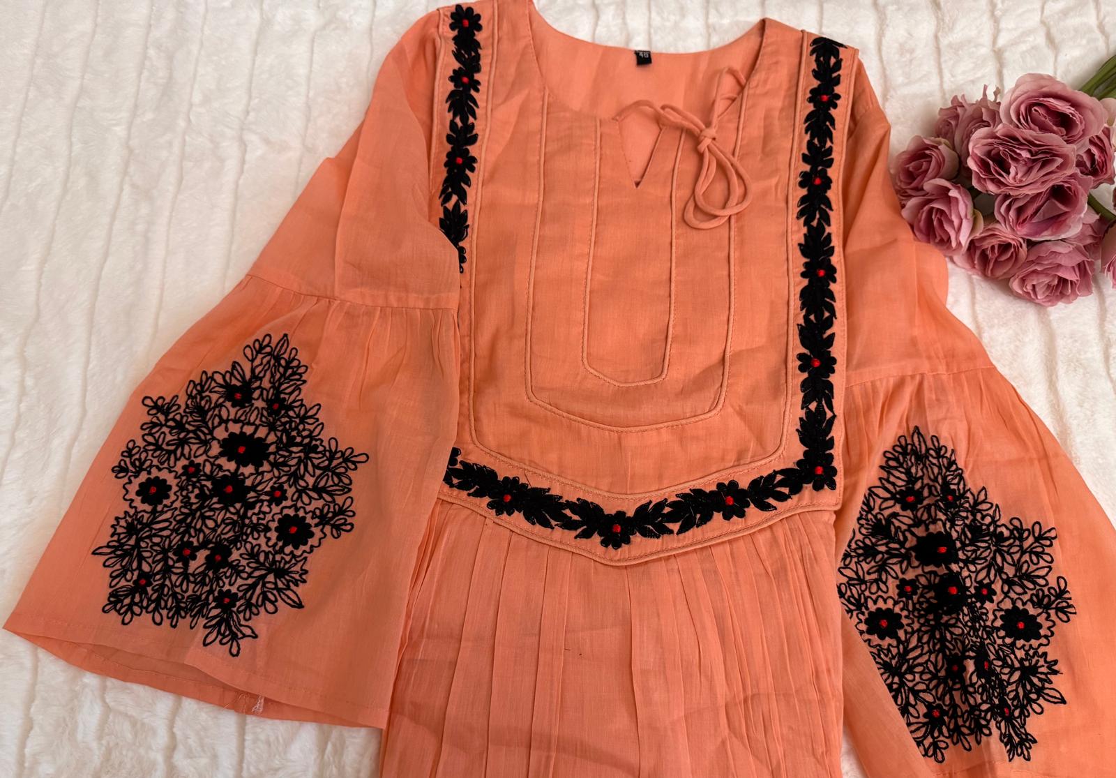 Orange A- Line Dress Mul cotton