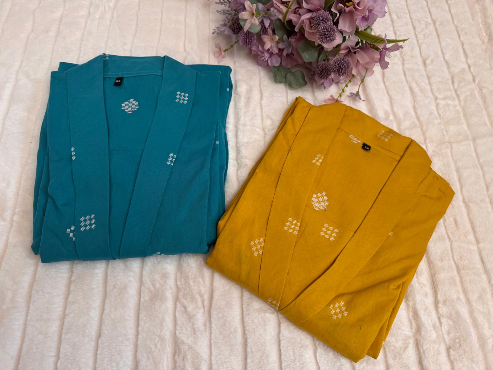 Yellow and Blue A- Line Dress Mul cotton