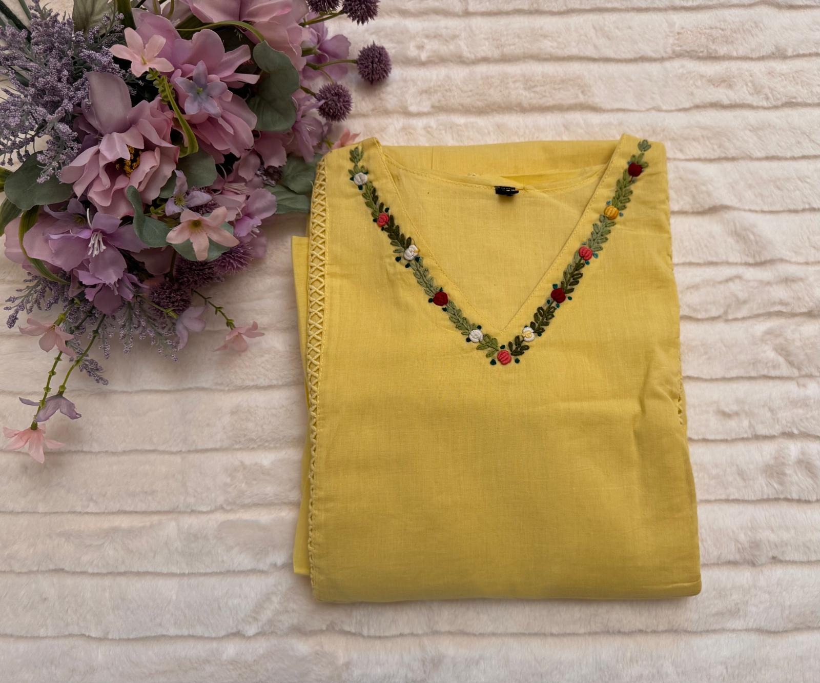 Yellow A- Line Dress Mul cotton