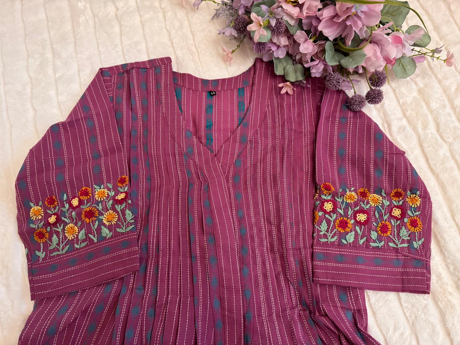 Purple A- Line Dress Mul cotton