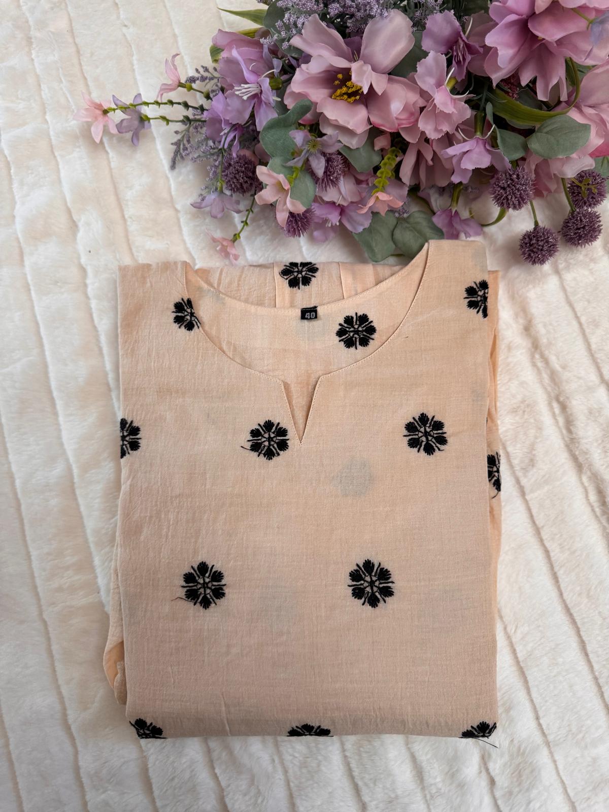 Cream A- Line Dress Mul cotton