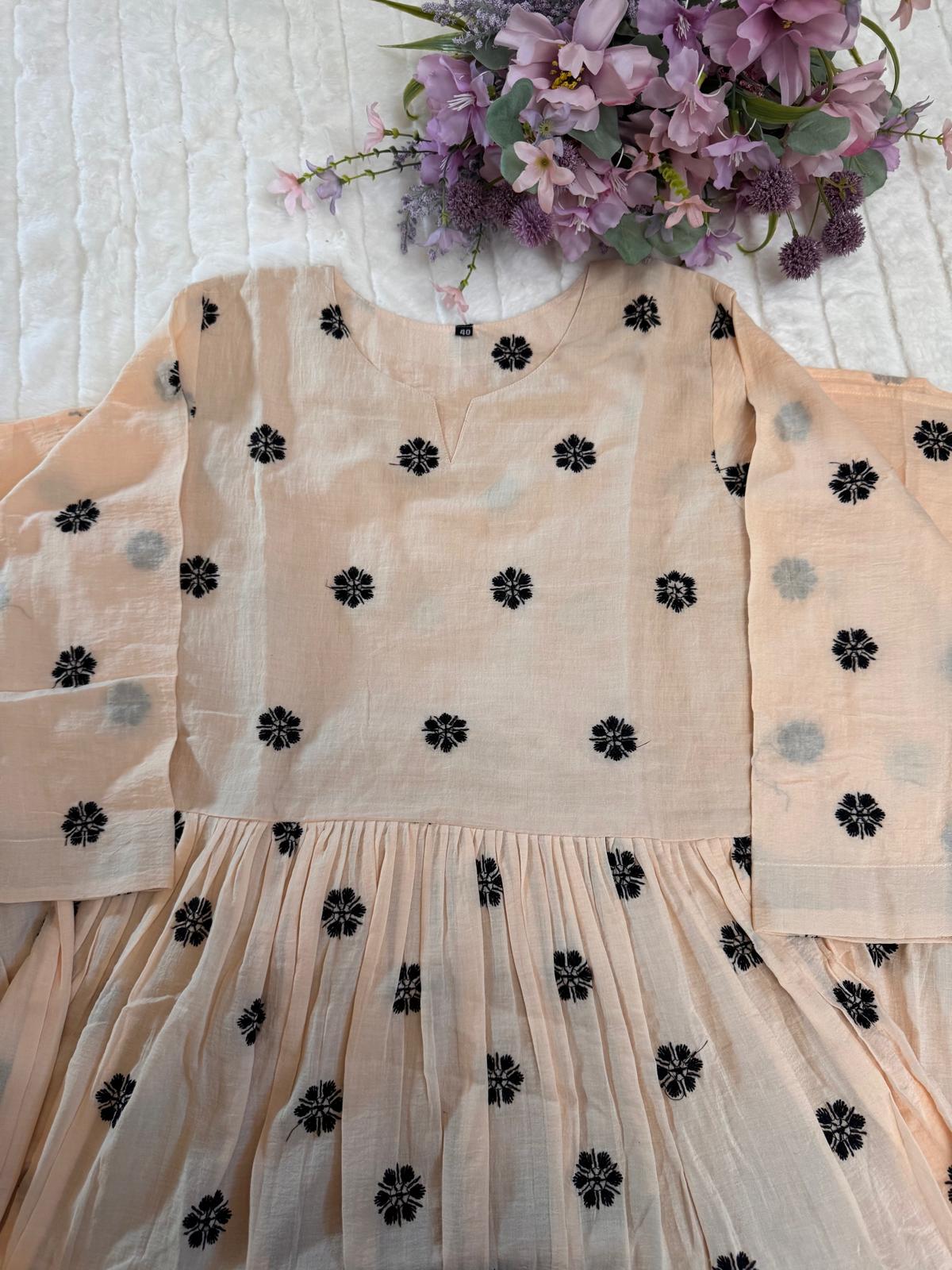 Cream A- Line Dress Mul cotton