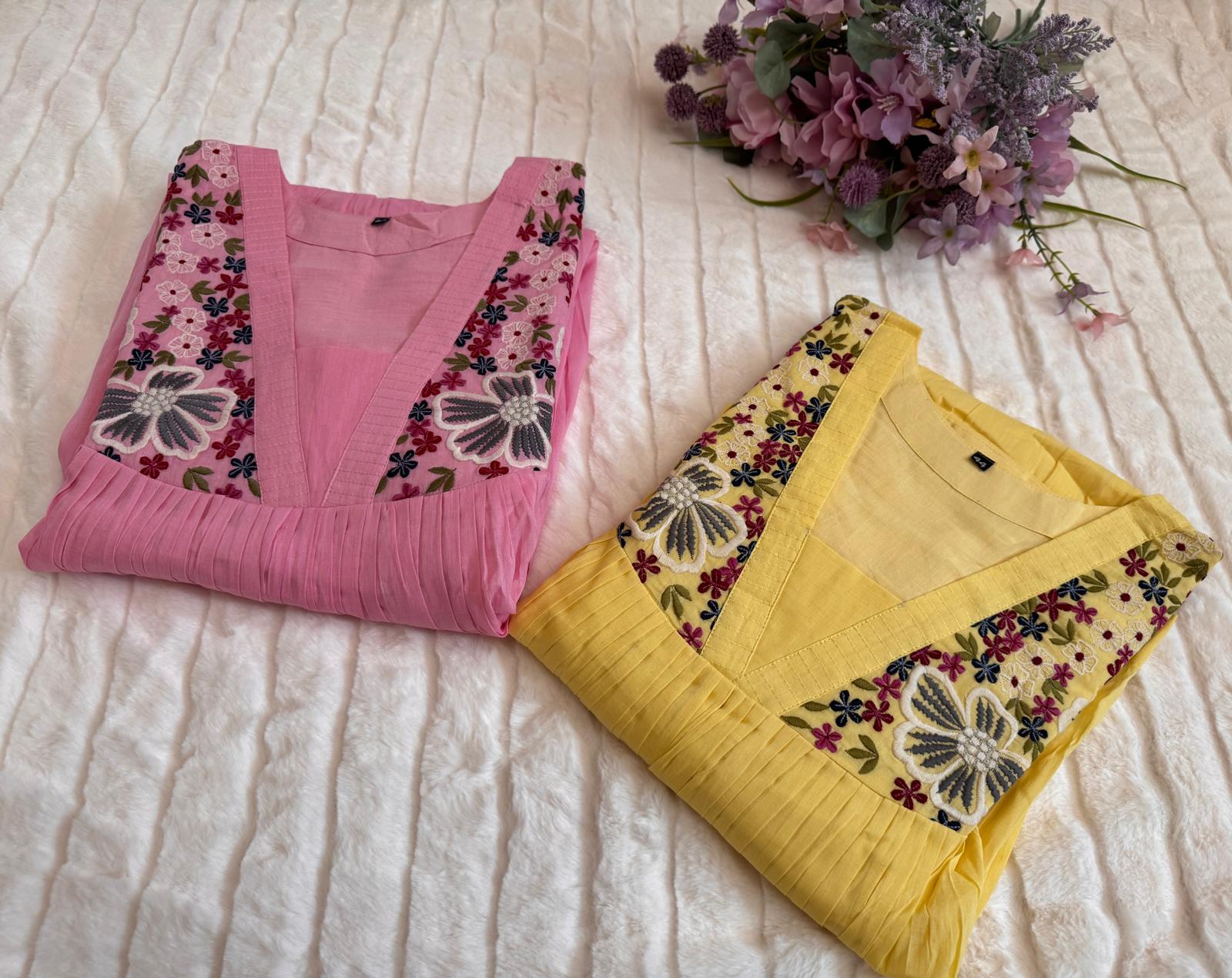 Pink and Yellow Red A- Line Dresses Mul cotton