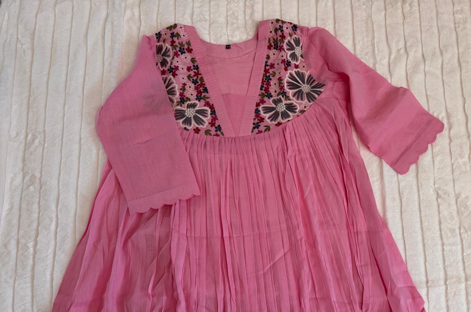 Pink and Yellow Red A- Line Dresses Mul cotton