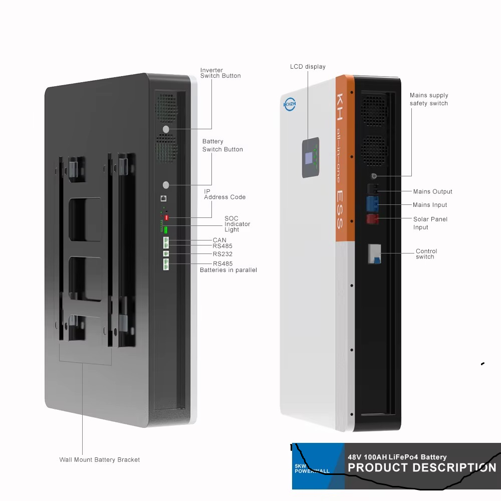 Keheng 5 KW All-in-One ESS 48V 100Ah 150Ah 200Ah lifepo4 Home Powerwall Batterie Solarenergie-Speichersystem