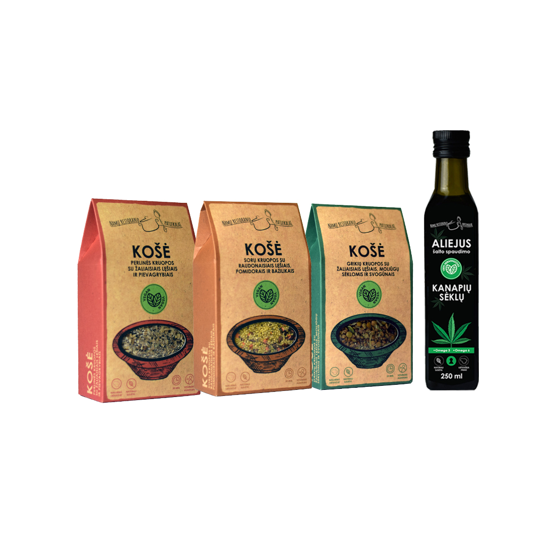 Kruopų mišinių ir nerafinuoto aliejaus rinkinys