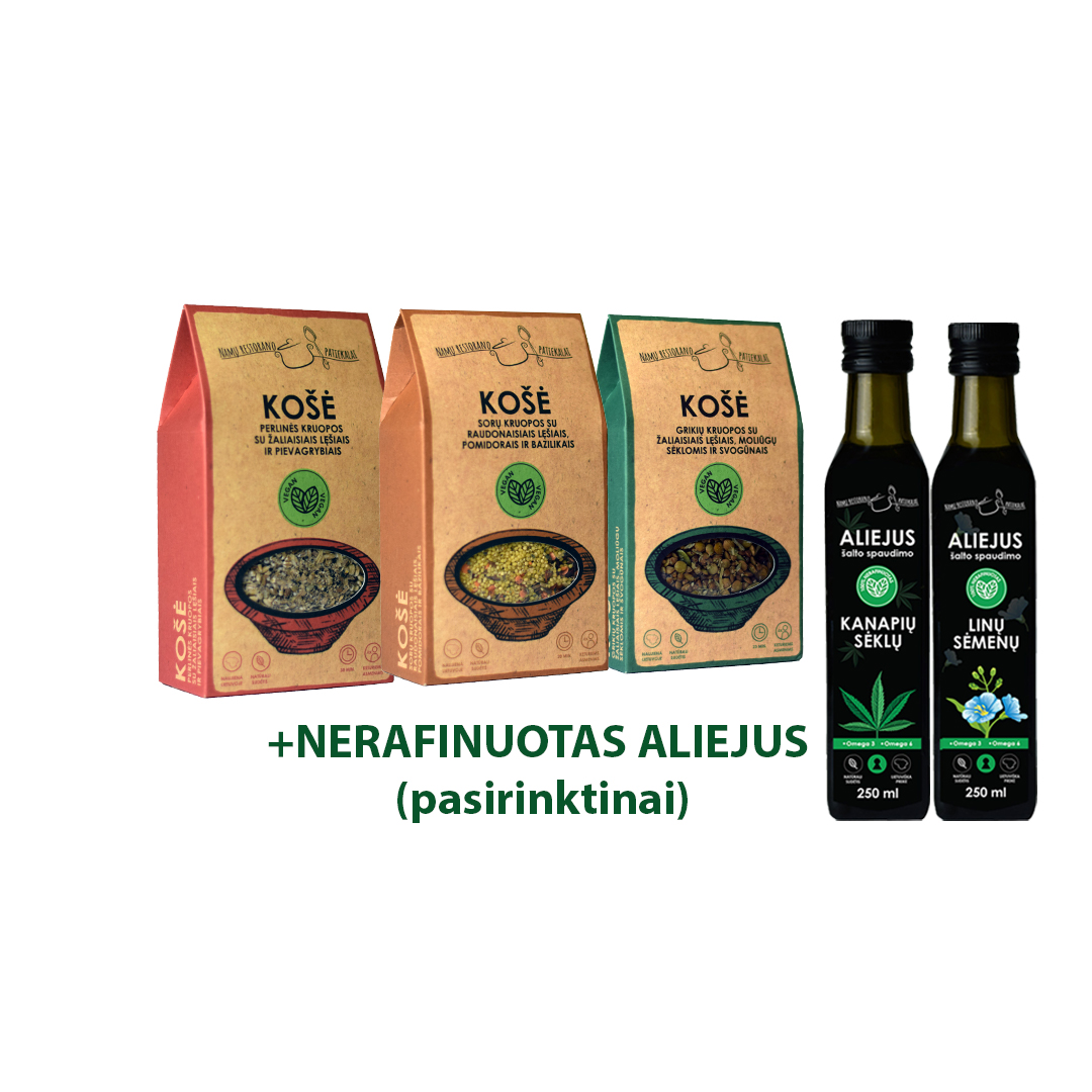 Kruopų mišinių ir nerafinuoto aliejaus rinkinys