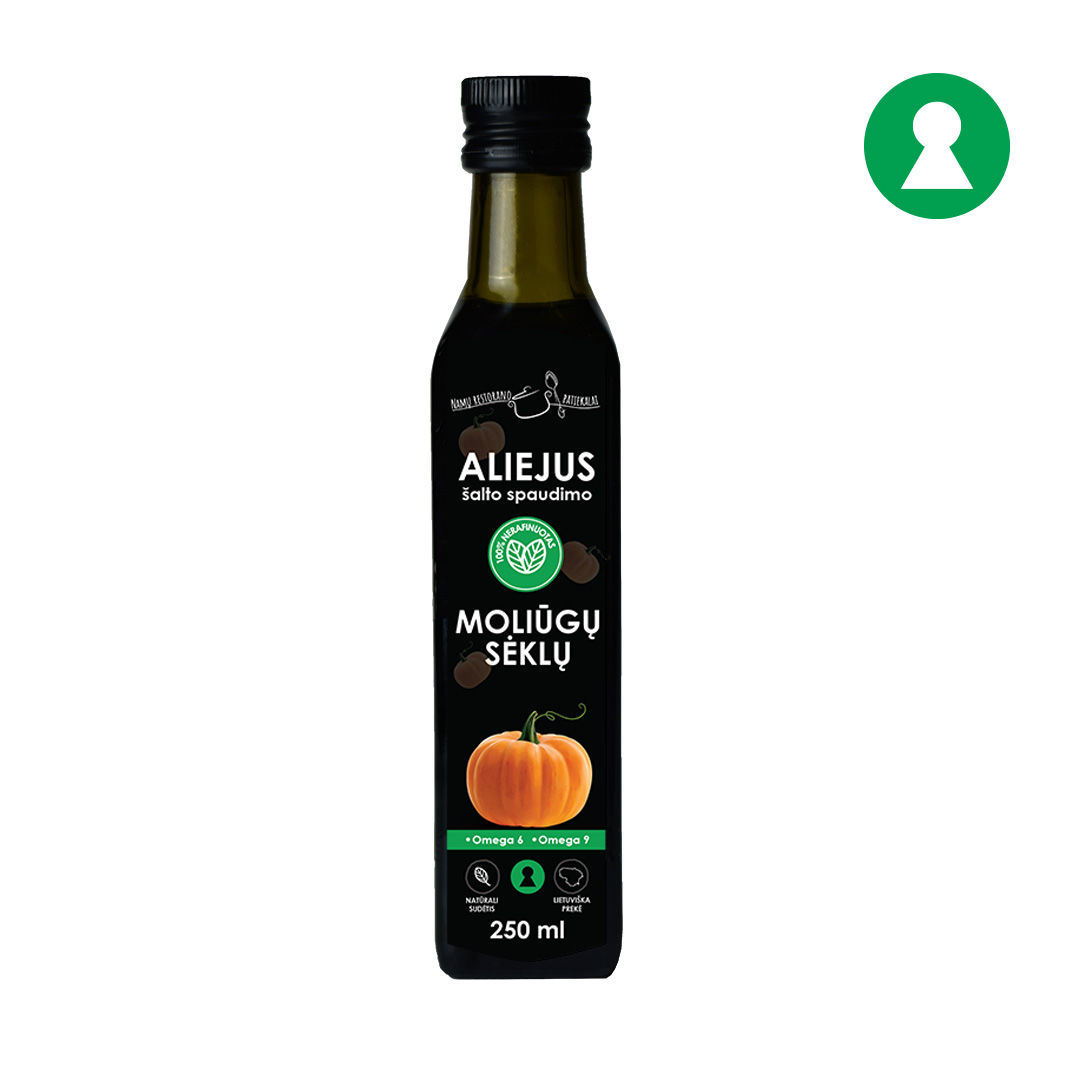 Moliūgų sėklų aliejus, nerafinuotas, šalto spaudimo