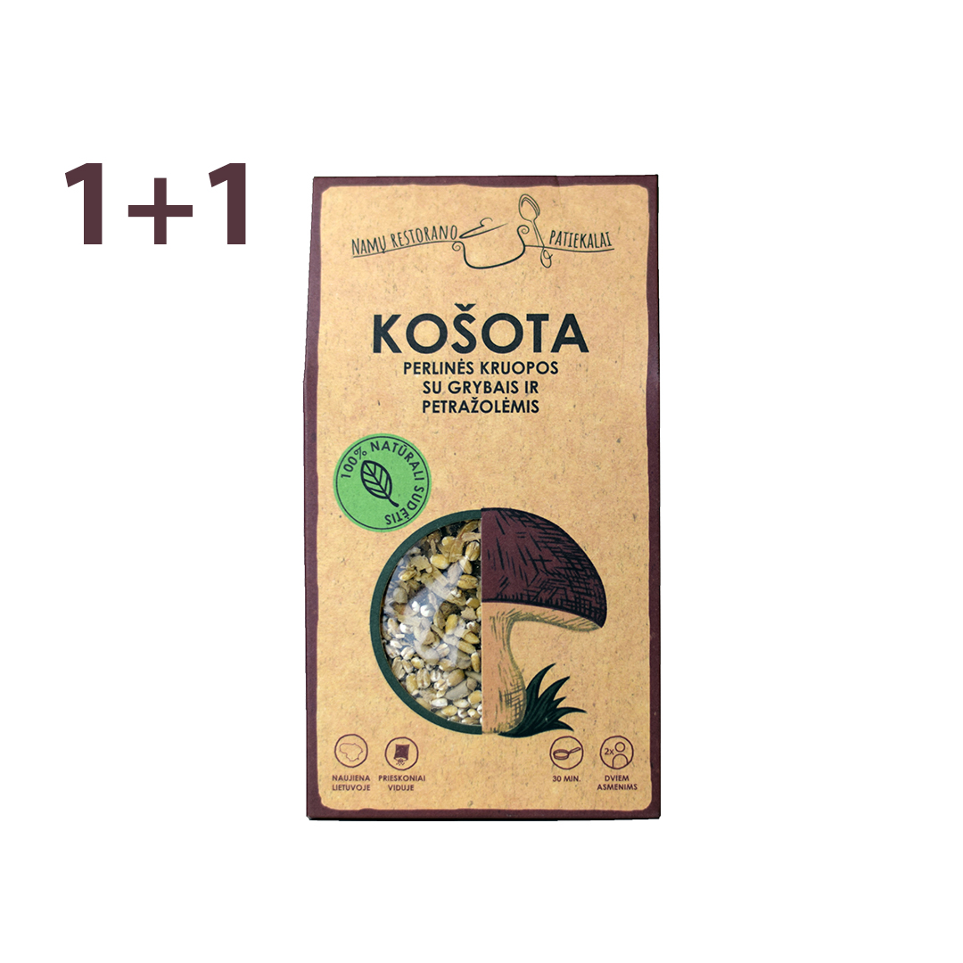 KOŠOTA Perlinės kruopos su grybais ir petražolėmis 1+1