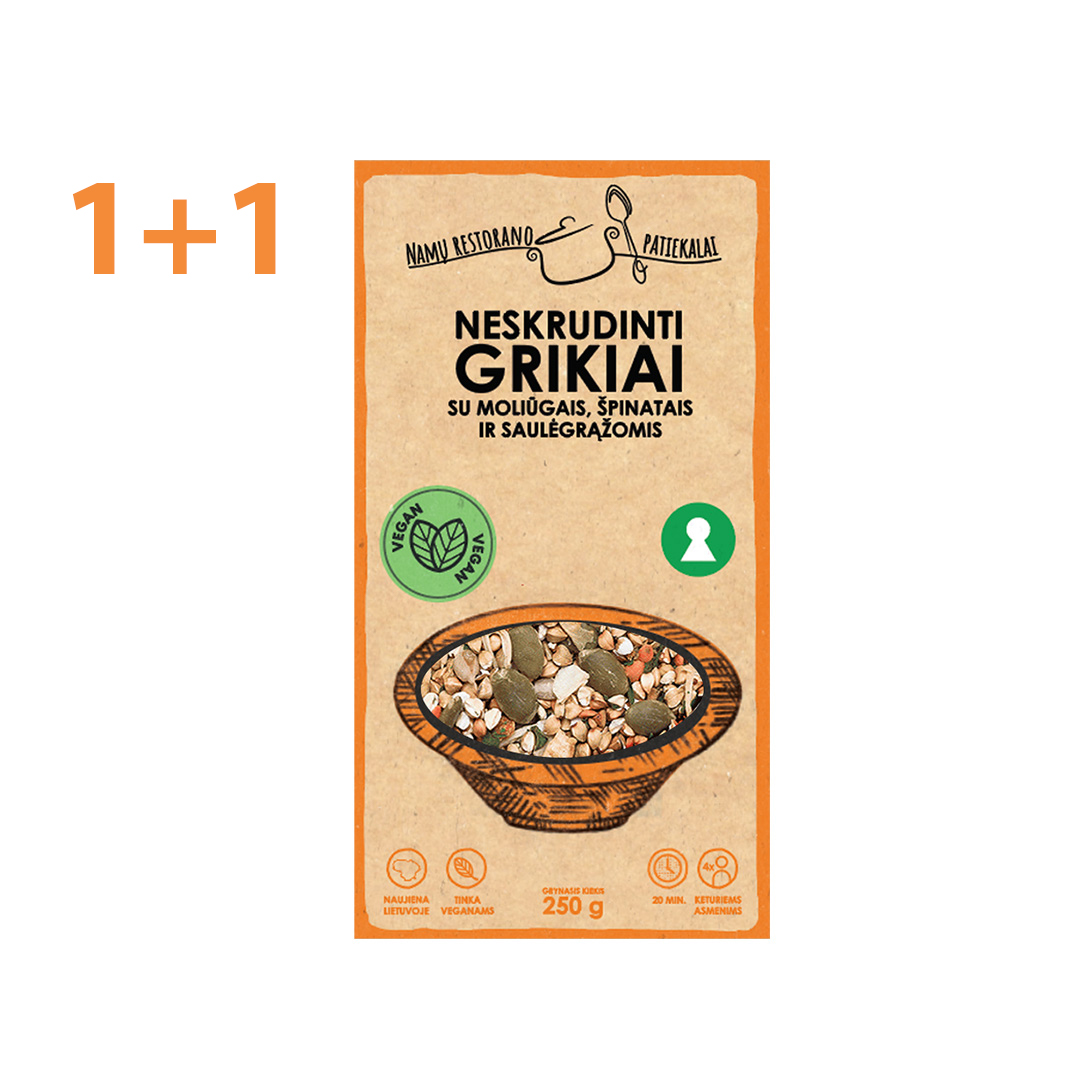 Žalieji GRIKIAI (neskrudinti) su moliūgais, špinatais ir saulėgrąžomis 1+1