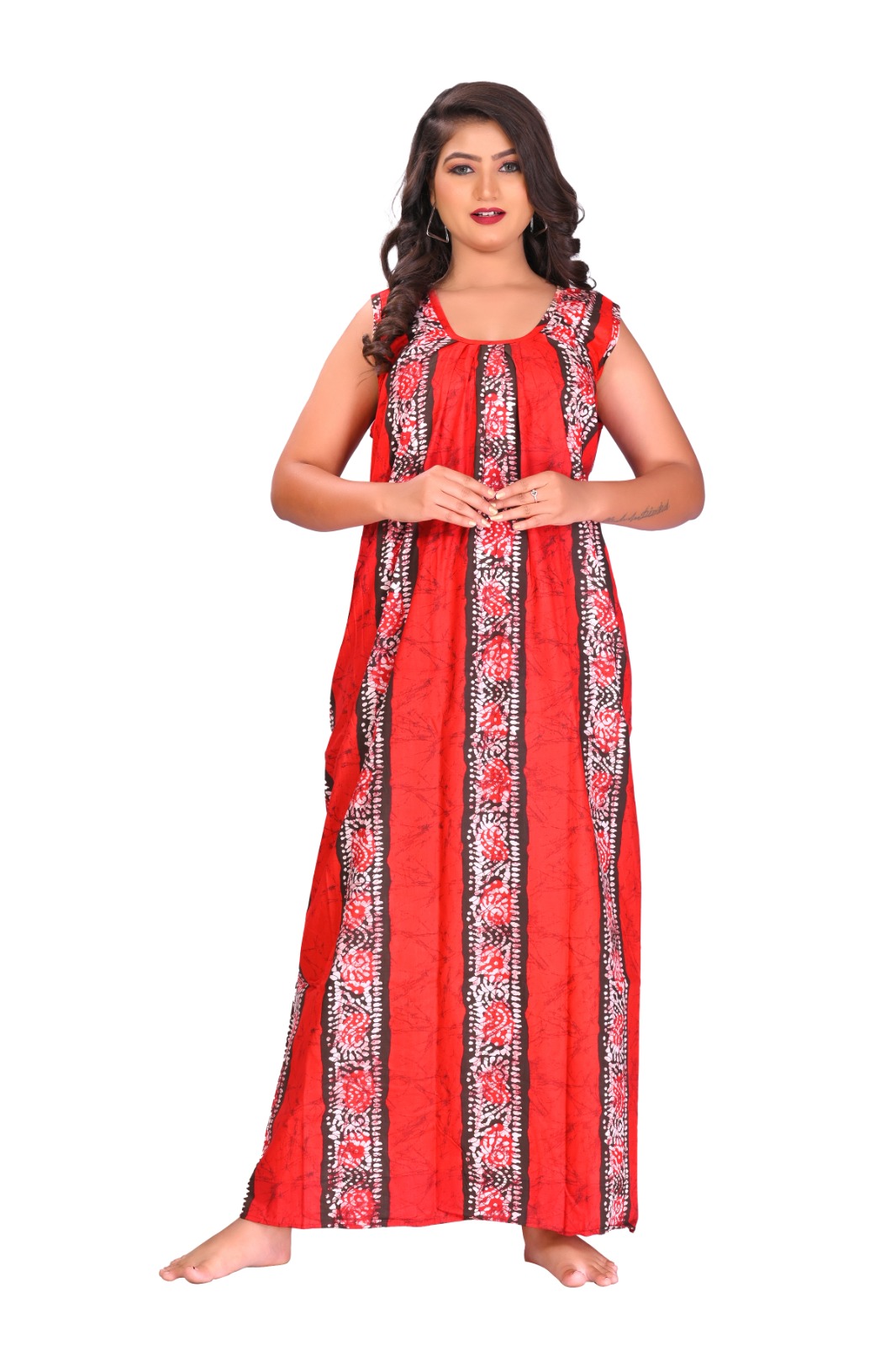 Fabimi Women Sleeveless XL Size Cotton Nighty - Red