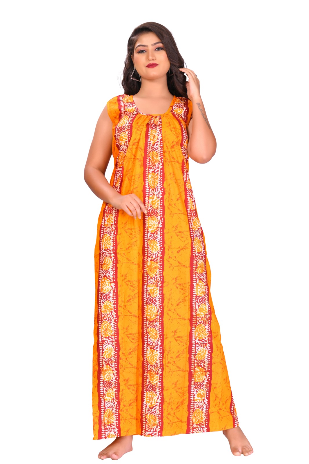 Fabimi Women Sleeveless XL Size Cotton Nighty - Golden