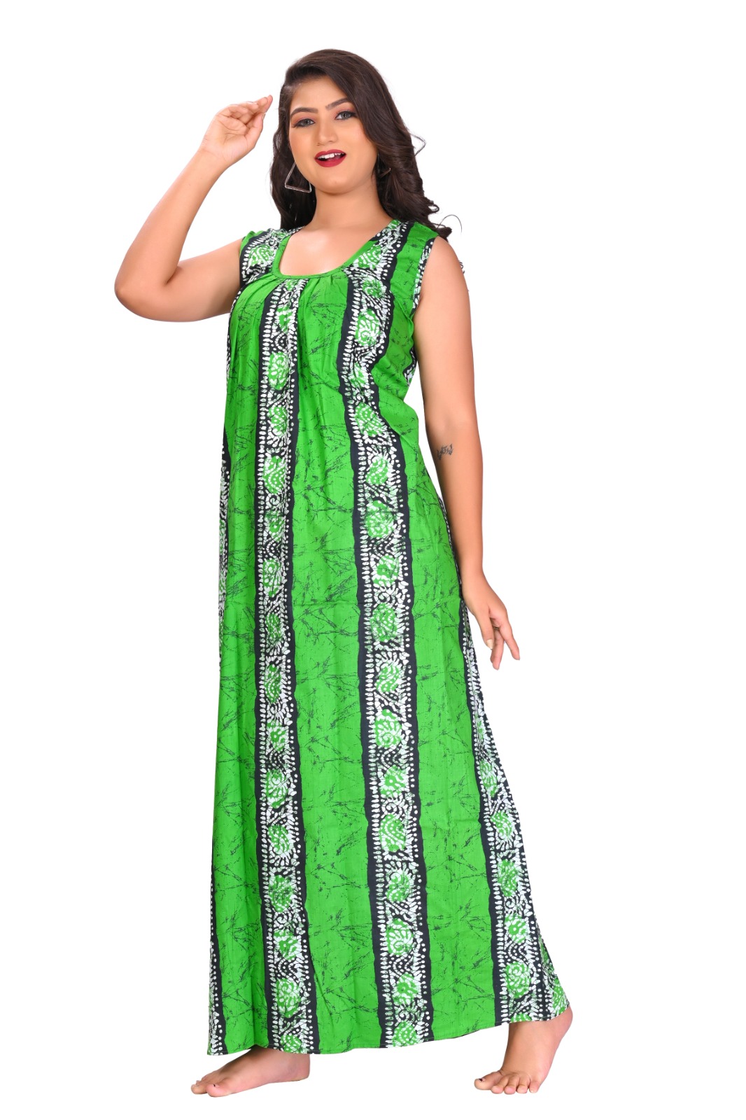 Fabimi Women Sleeveless XL Size Cotton Nighty - Green