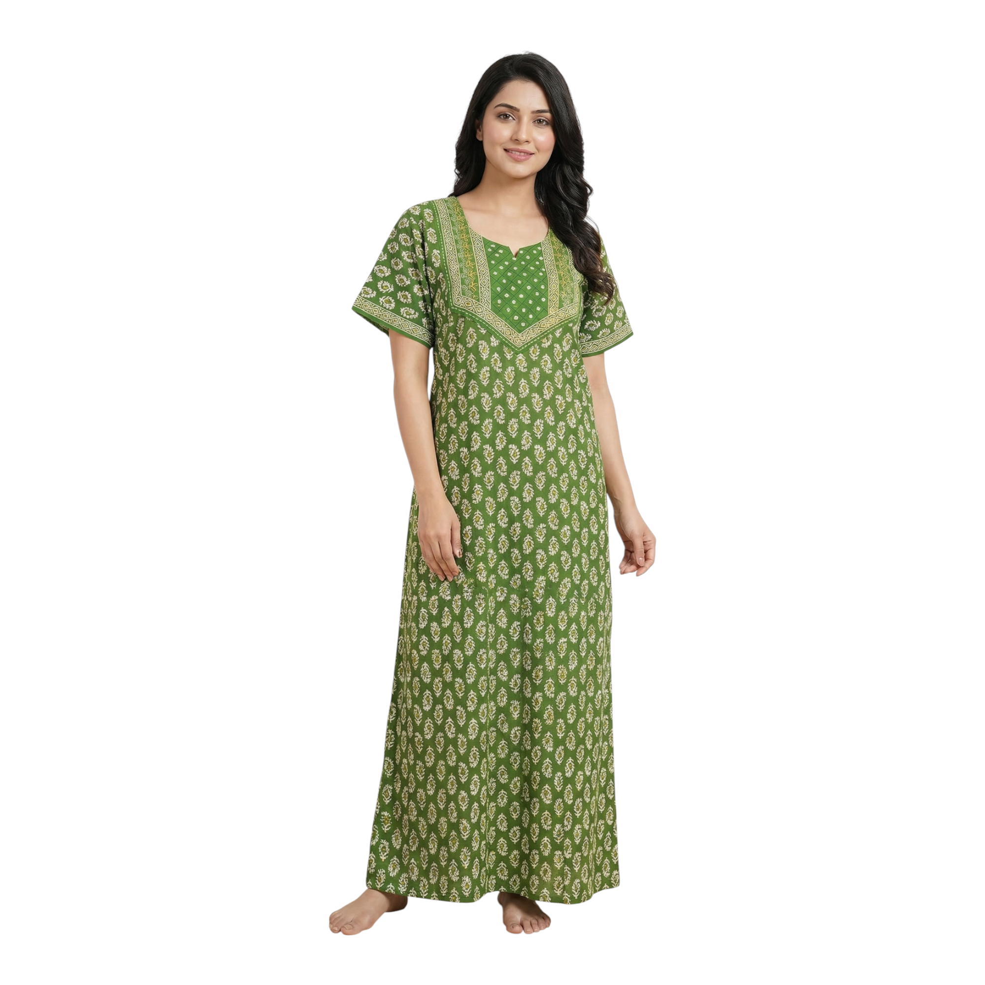 Green Printed Cotton Nightgown