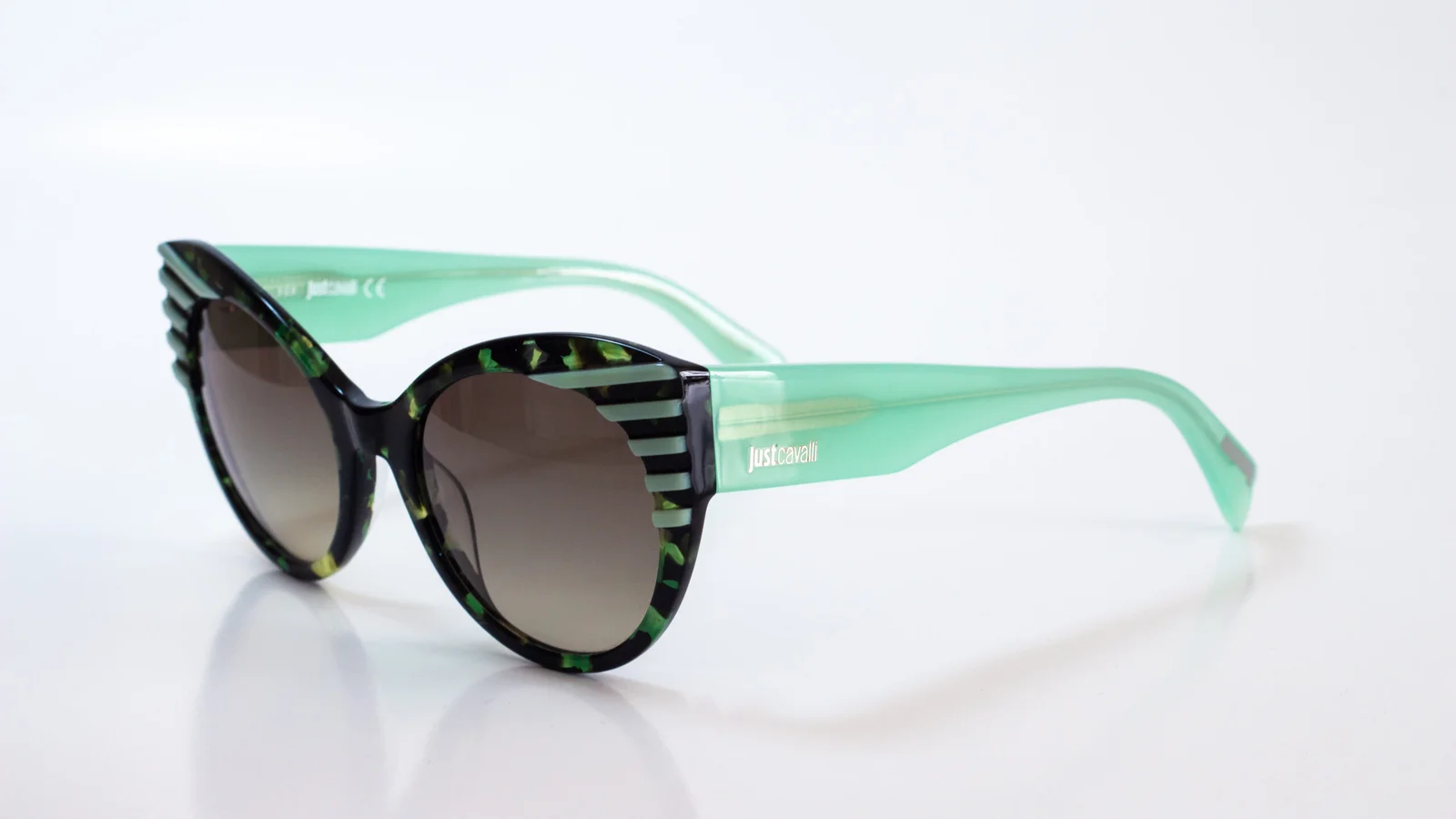 Anteojos De Sol Just Cavalli Jc 789s Col. 55p Ojo De Gato Gris Degrade Verde Lima/negro Verde Claro