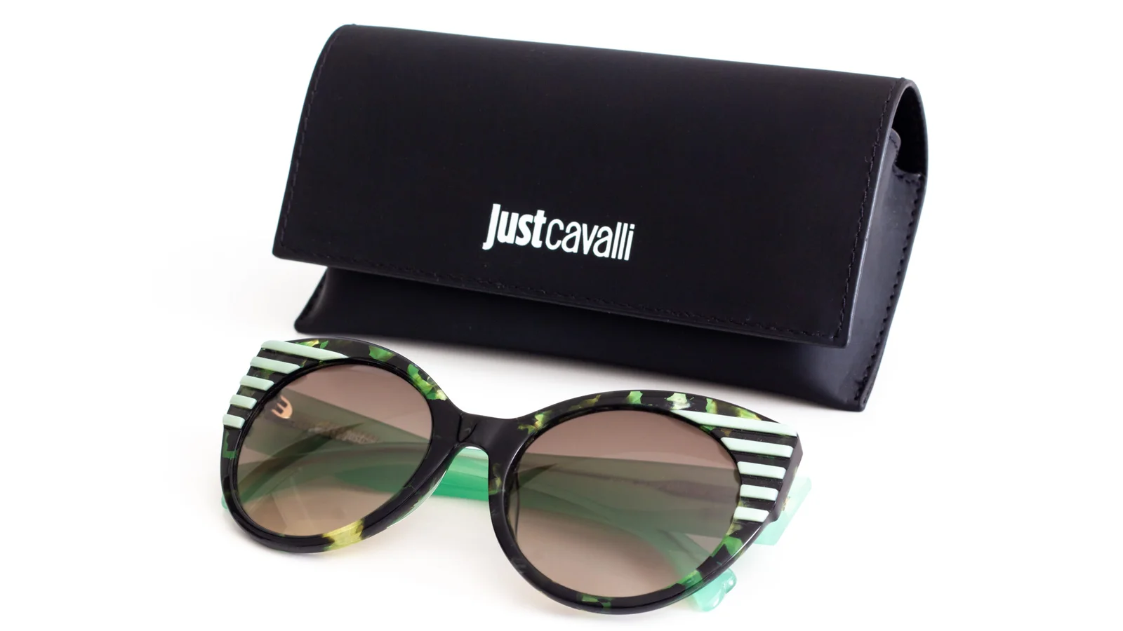 Anteojos De Sol Just Cavalli Jc 789s Col. 55p Ojo De Gato Gris Degrade Verde Lima/negro Verde Claro