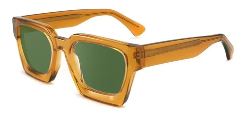 Anteojos De Sol Hbk De Acetato Yellow 54 Mm Polarizado Cuadrada Verde Oscuro Amarillo