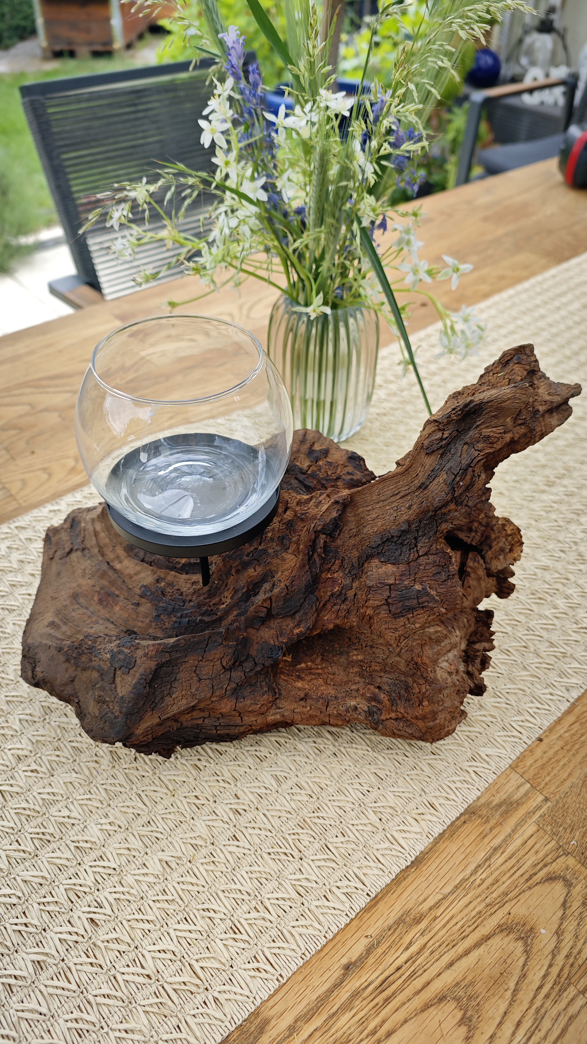 Windlicht aus Wurzelholz 1 Kerzenhalter schwarz