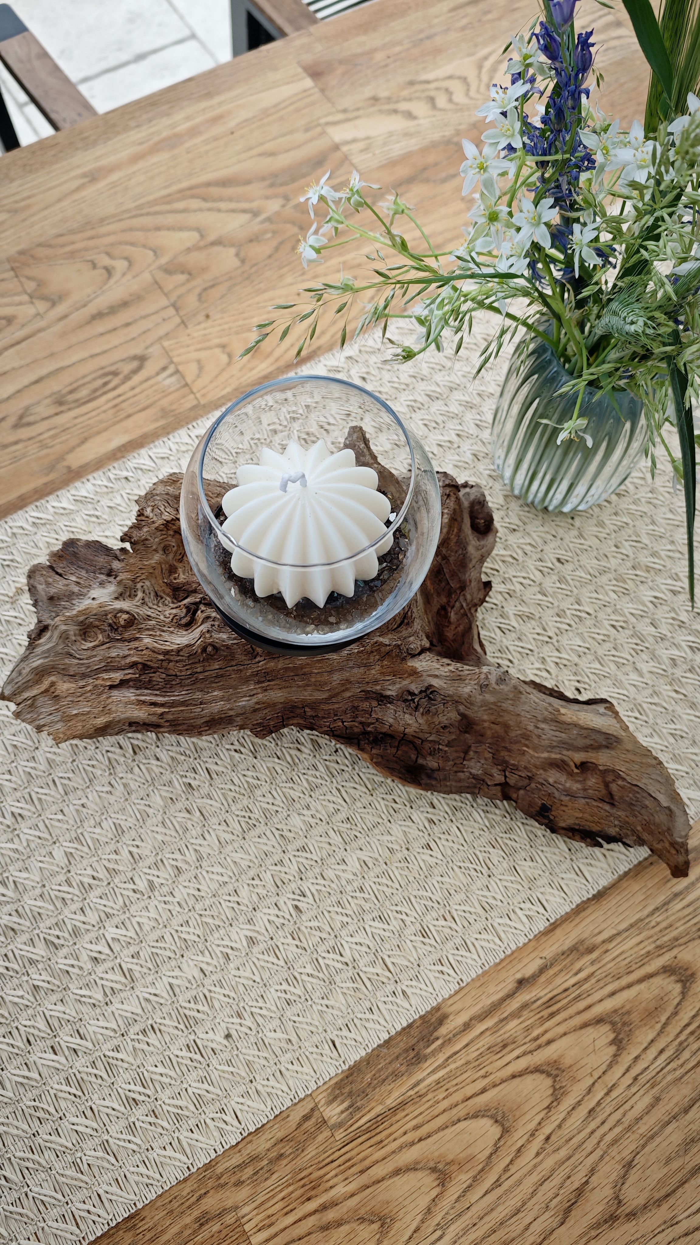 Windlicht aus Wurzelholz 1 Kerzenhalter schwarz