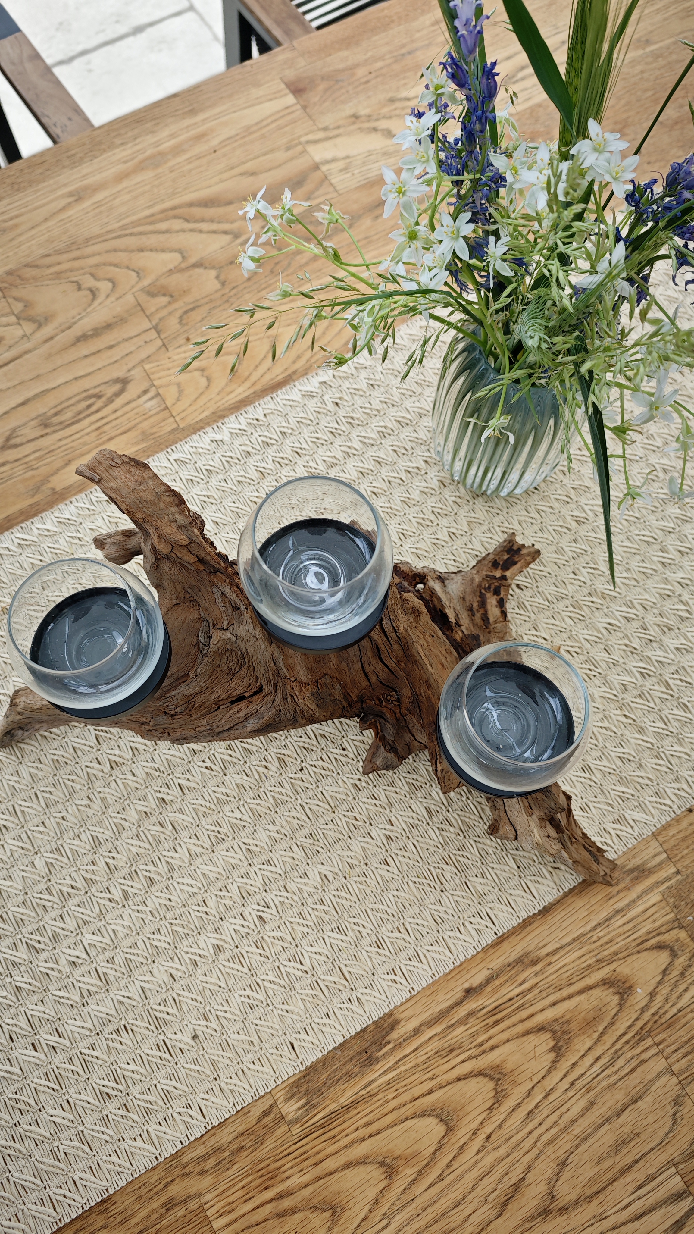 Windlicht aus Wurzelholz 3 Kerzenhalter schwarz