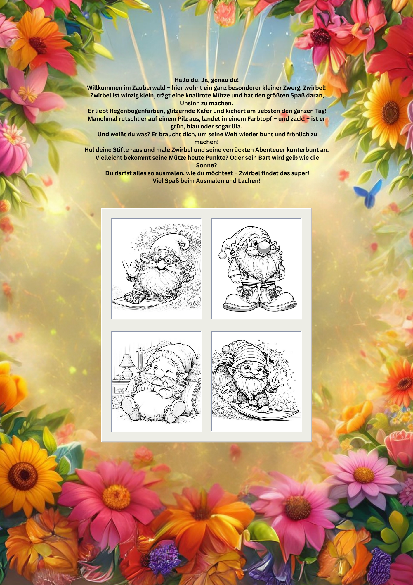 eBook Der lustige Zwerg: Das Malbuch für Kinder, 52 Seiten, Zwirbel der lustige Zwerg zum ausmalen