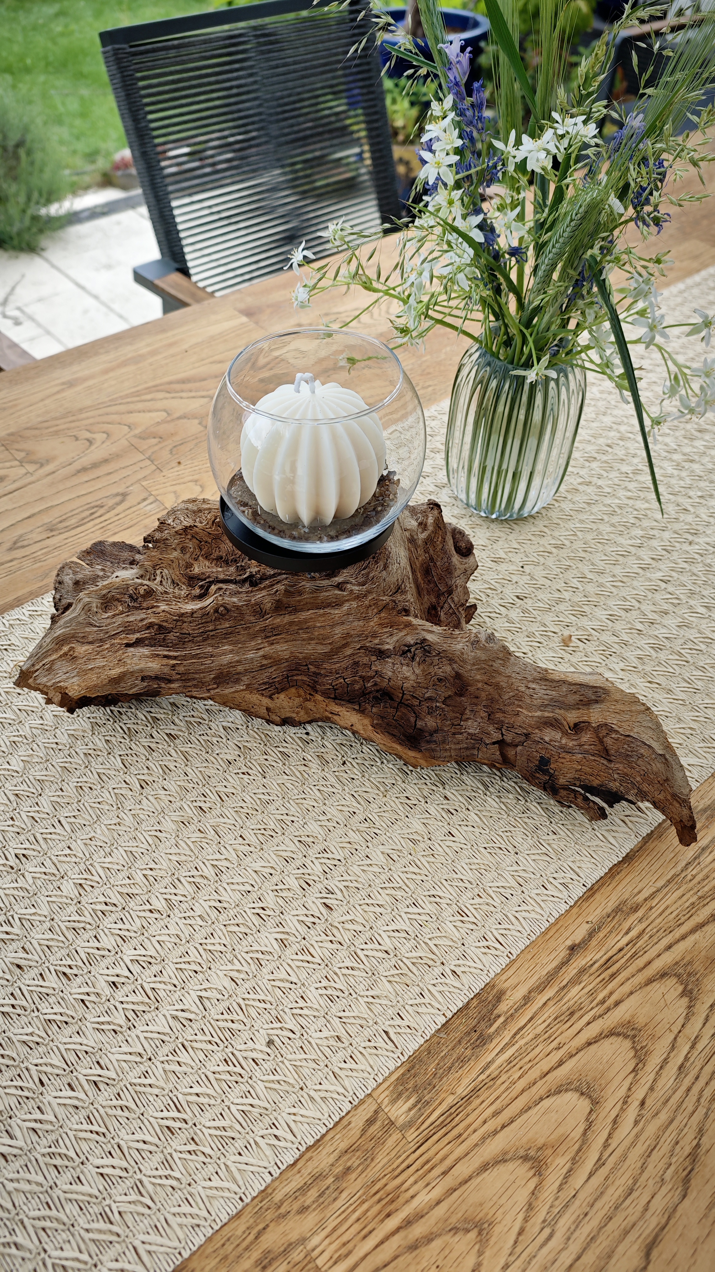 Windlicht aus Wurzelholz 1 Kerzenhalter schwarz