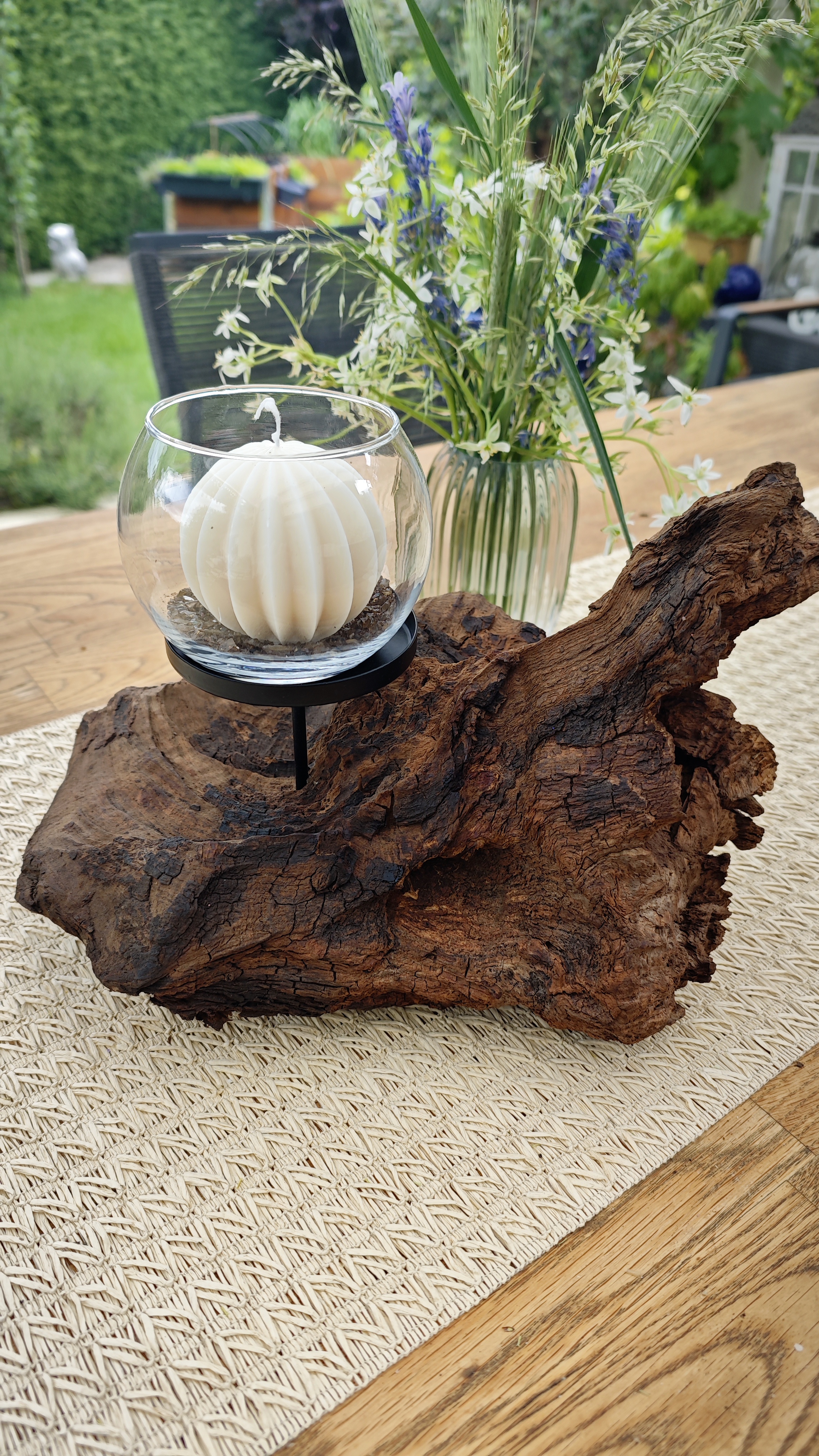 Windlicht aus Wurzelholz 1 Kerzenhalter schwarz