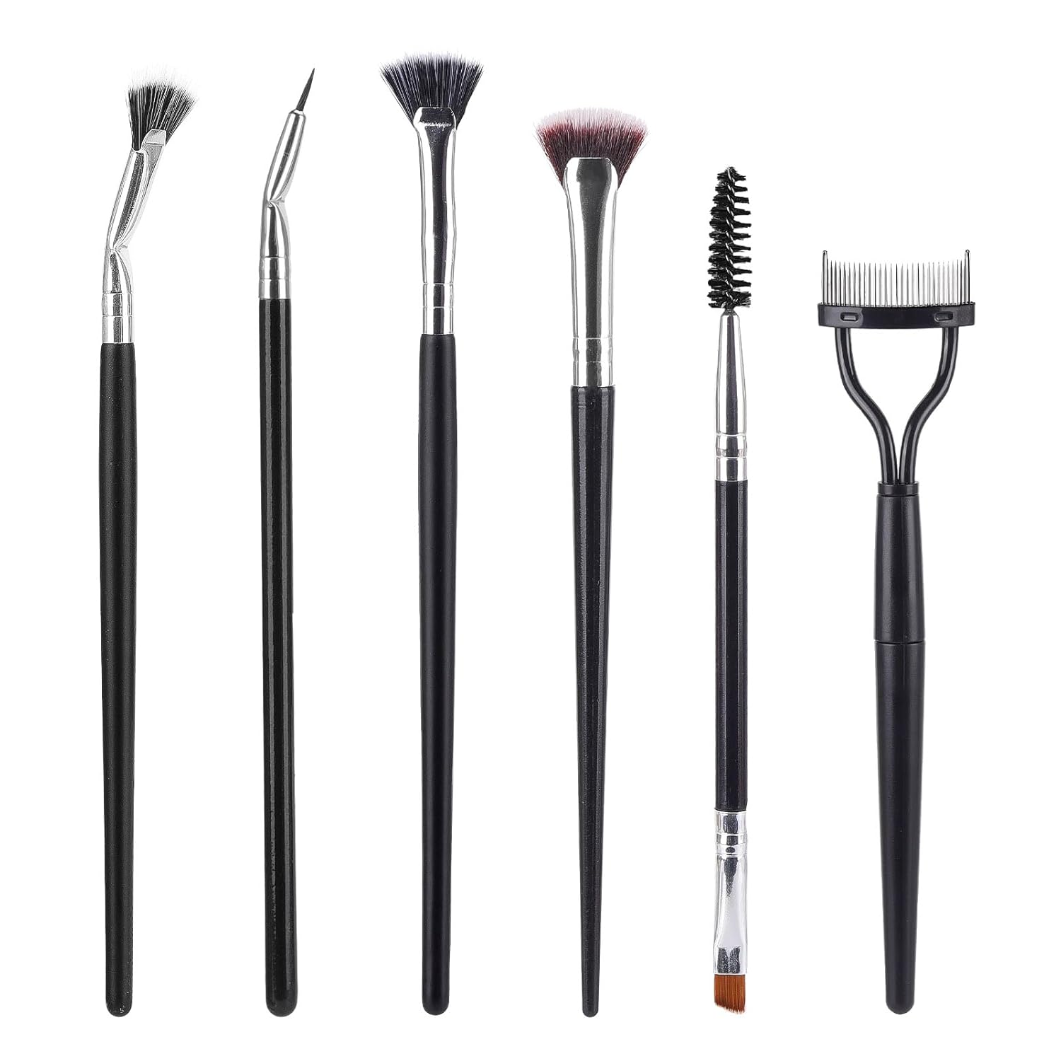 Eyelash Comb Lash Separator Tool Brow Brush & Lash Spoolie, Angled Liner Brush for Eye/Lash Brush, Professional Eye Makeup Tools (6 Pieces Set)