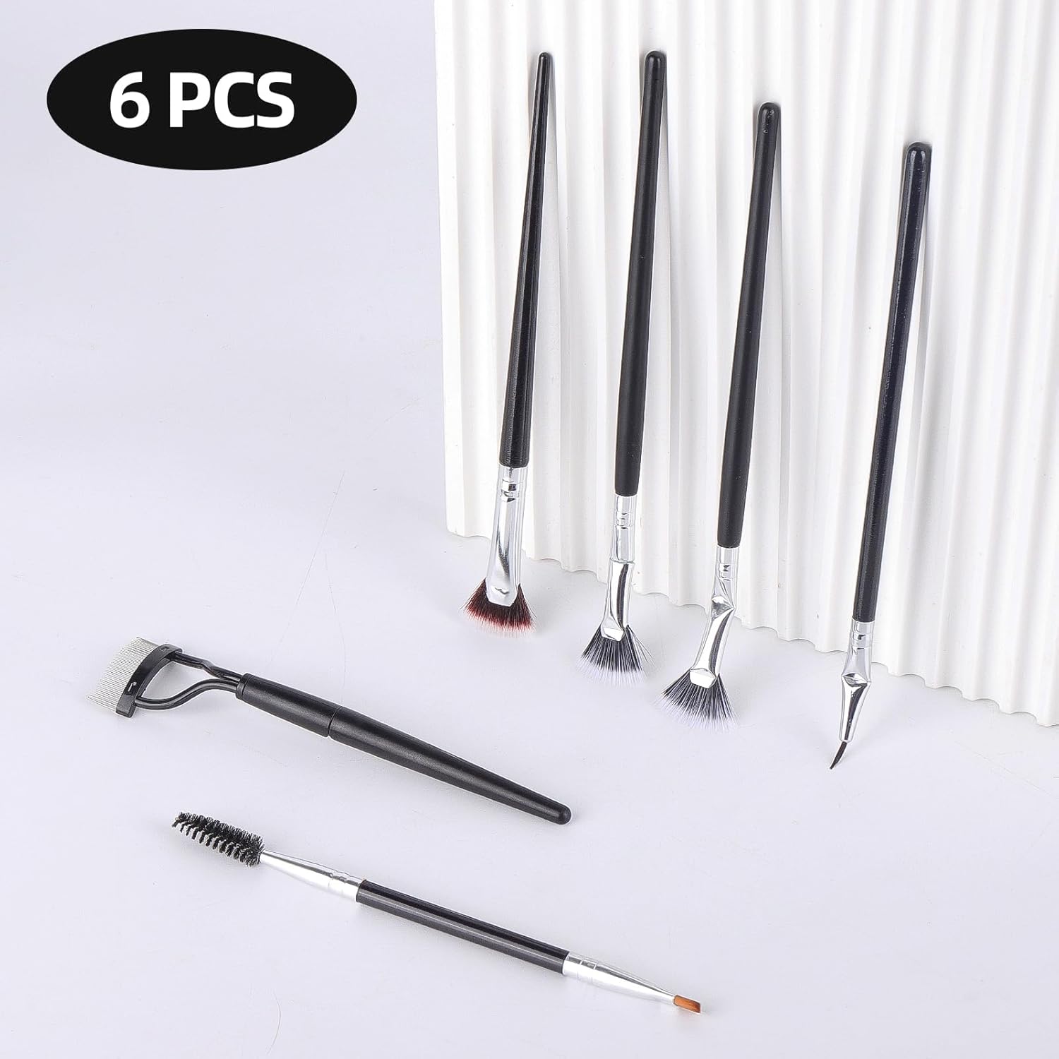 Eyelash Comb Lash Separator Tool Brow Brush & Lash Spoolie, Angled Liner Brush for Eye/Lash Brush, Professional Eye Makeup Tools (6 Pieces Set)