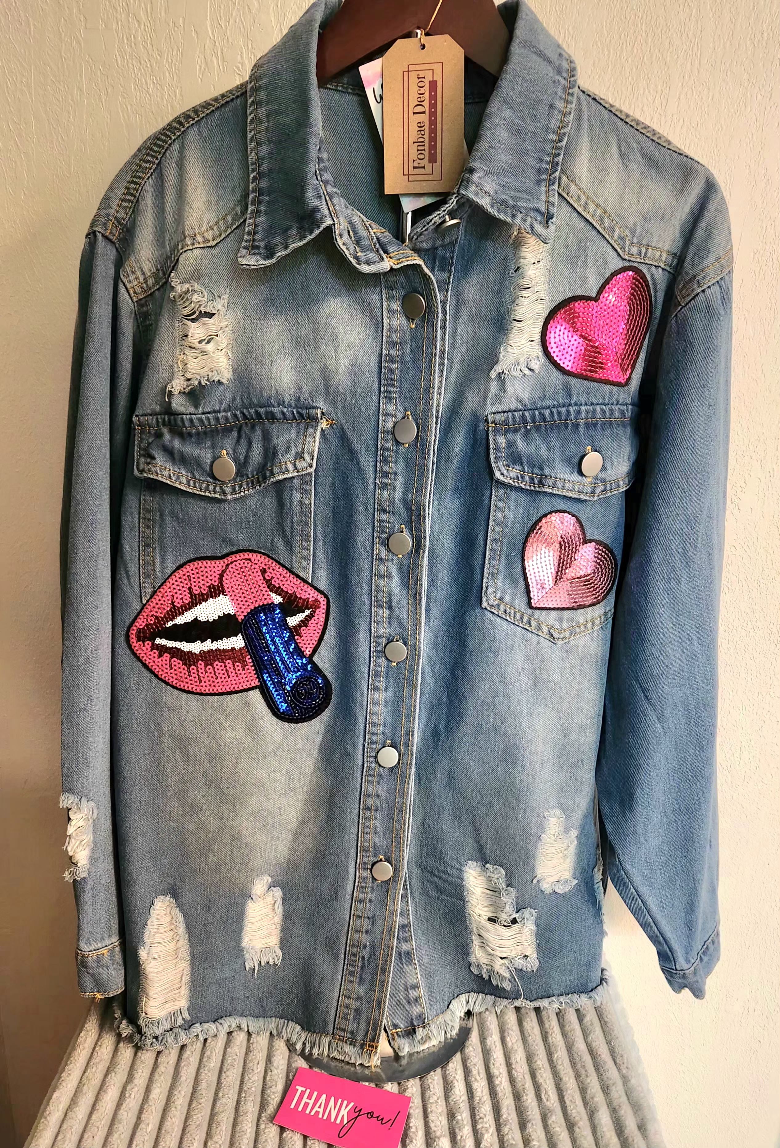 Denim Jacket with Embroidery Sequin Patches