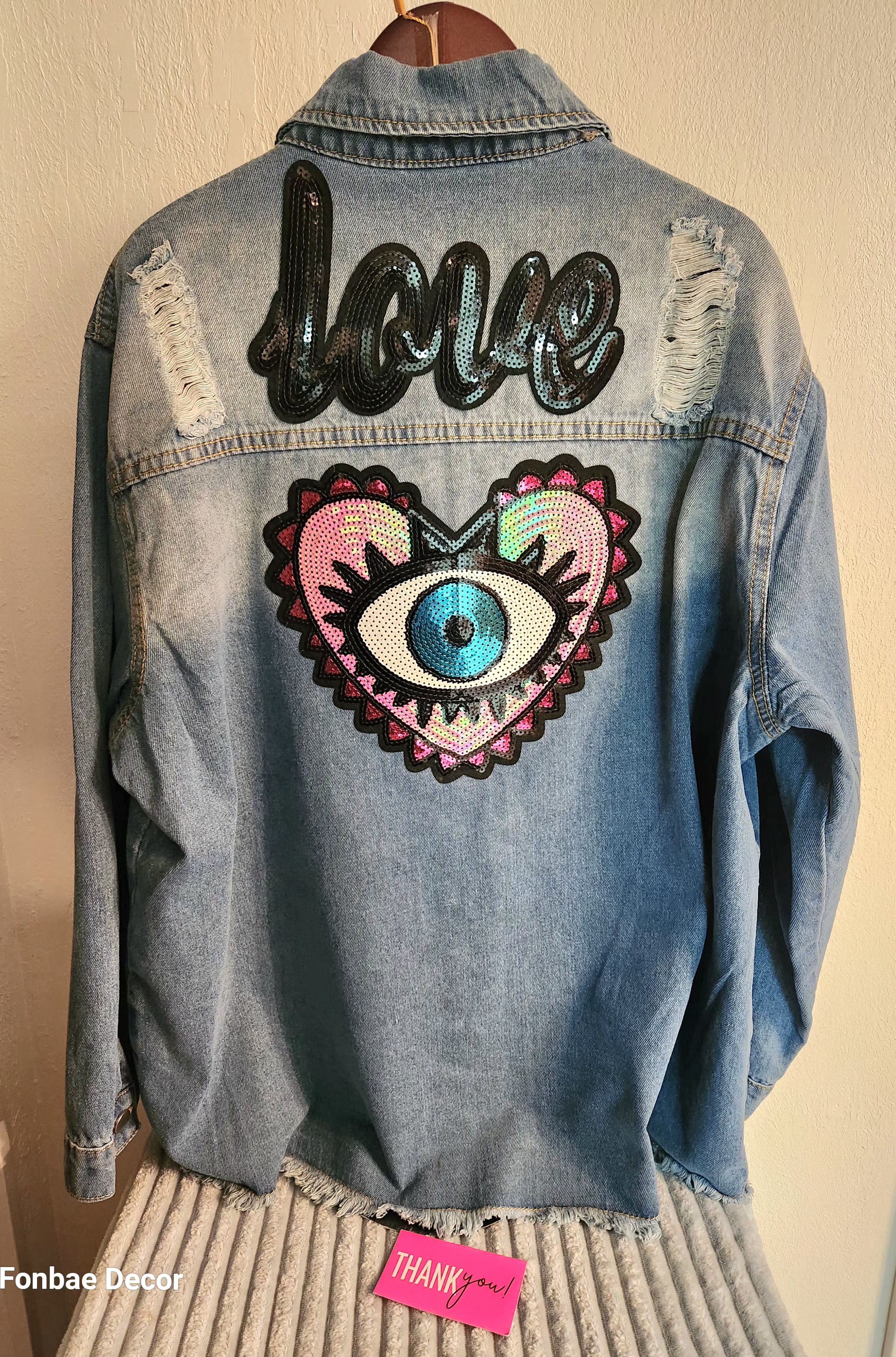 Denim Jacket with Embroidery Sequin Patches