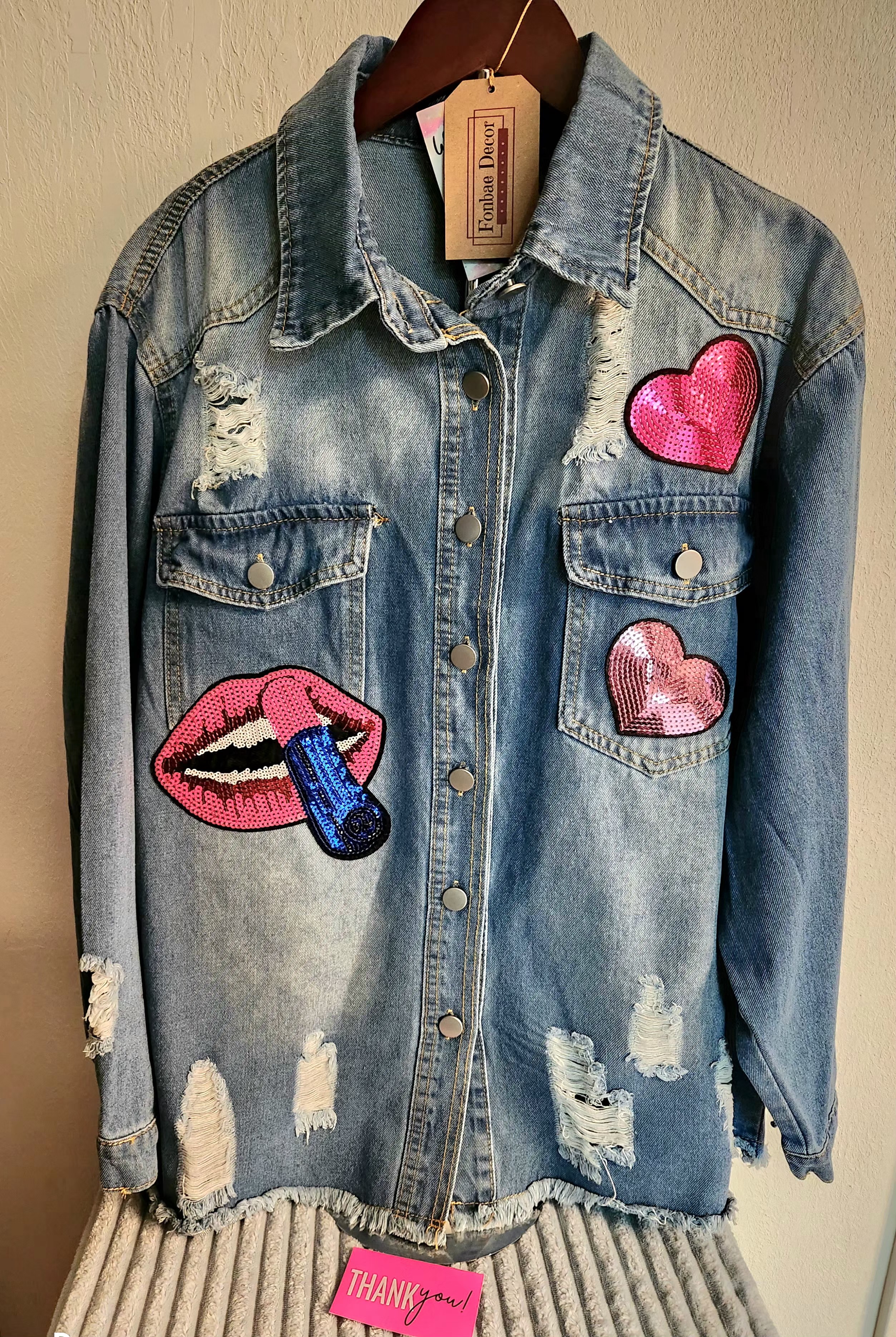 Denim Jacket with Embroidery Sequin Patches