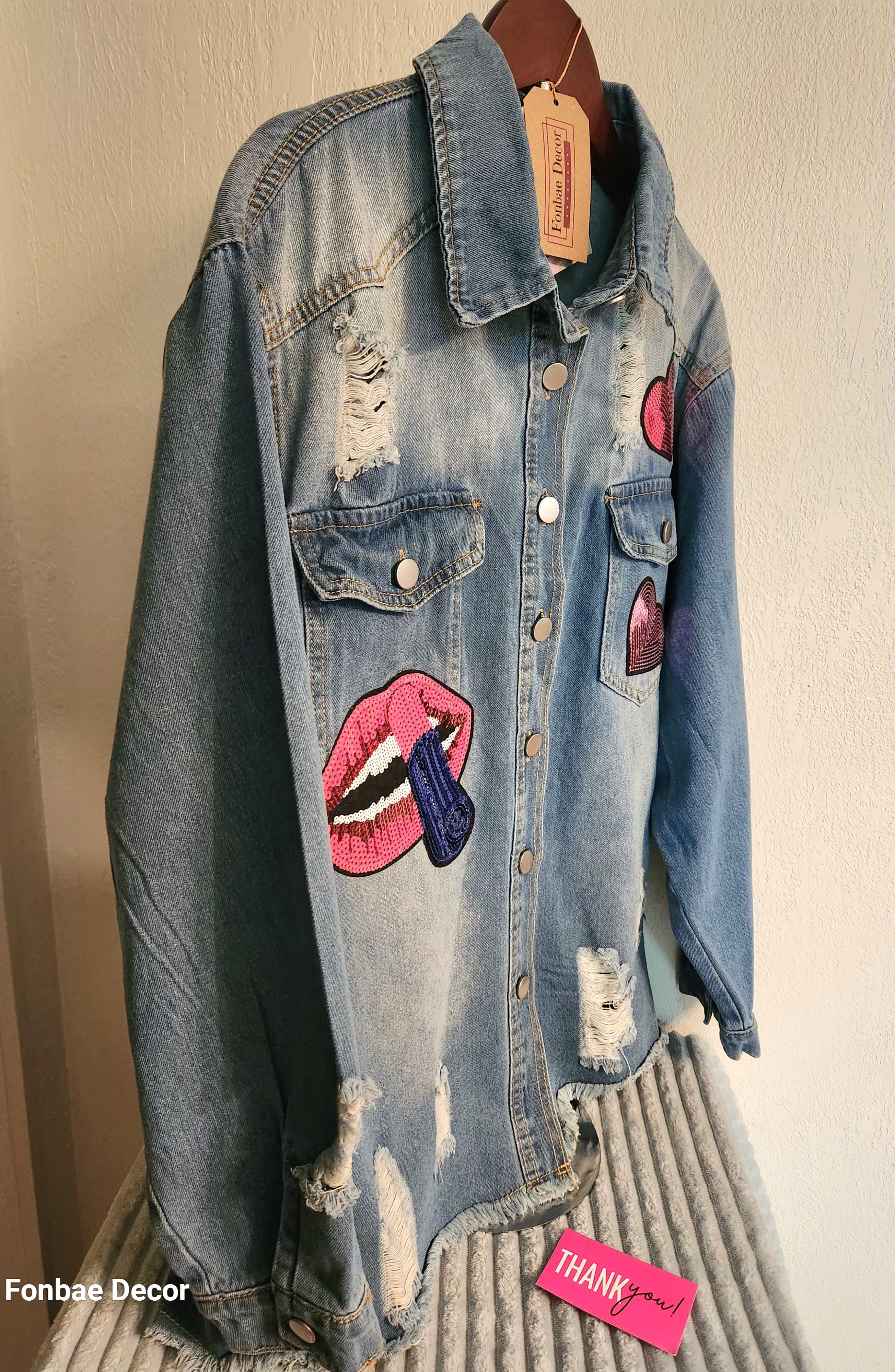 Denim Jacket with Embroidery Sequin Patches