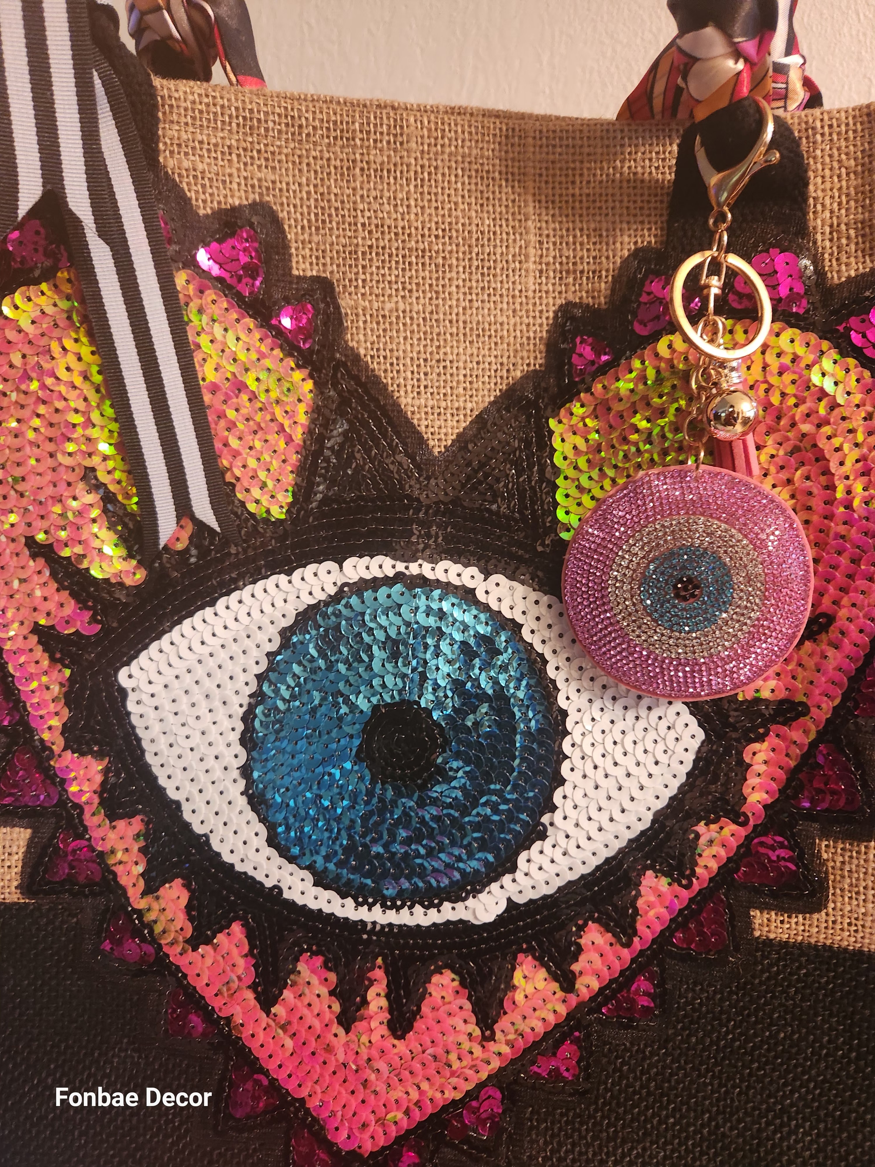 Evil Eye Heart Tote Bag with Sequin Embroidery
