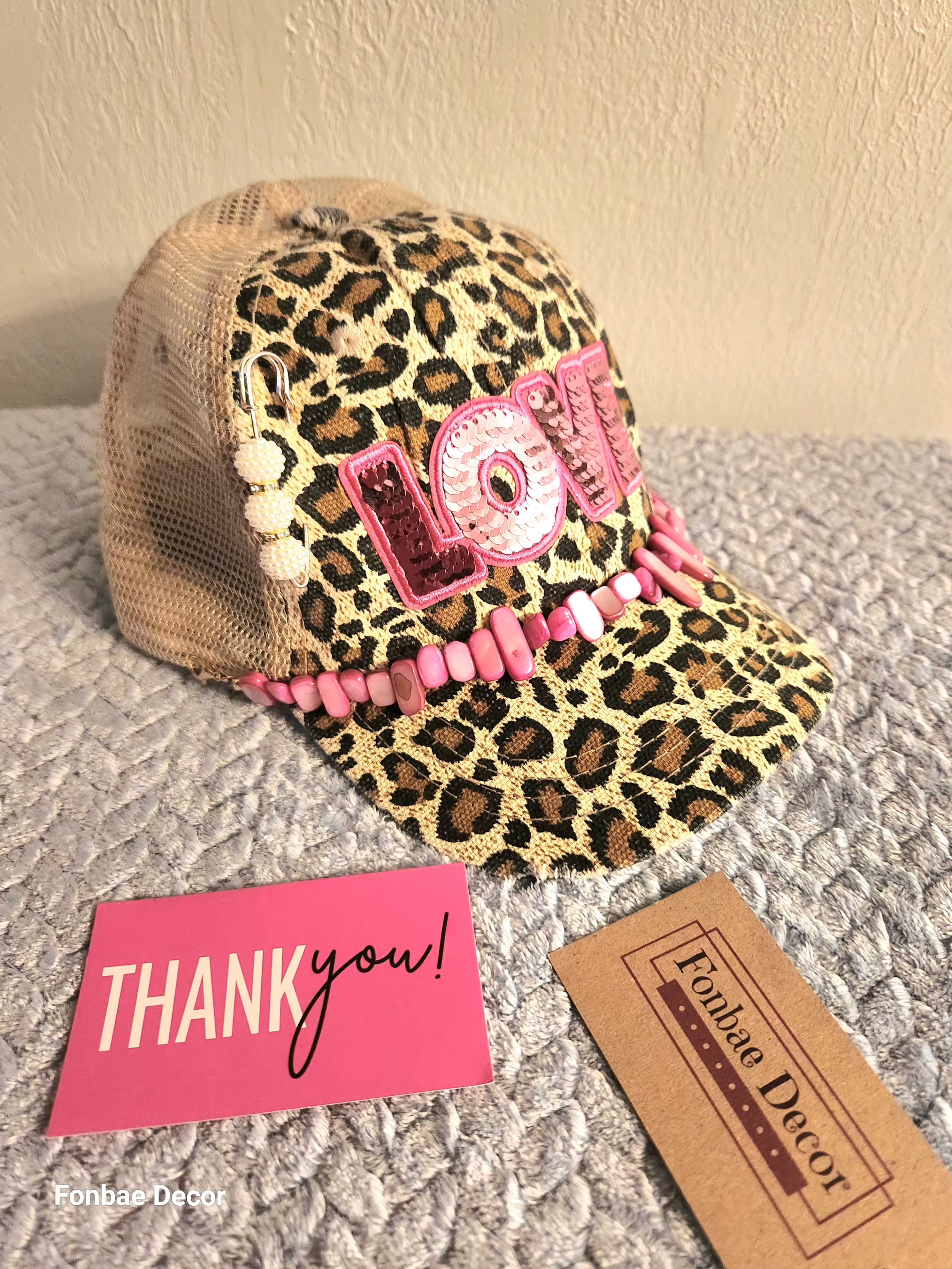 Leopard Print 'Love' Trucker Cap
