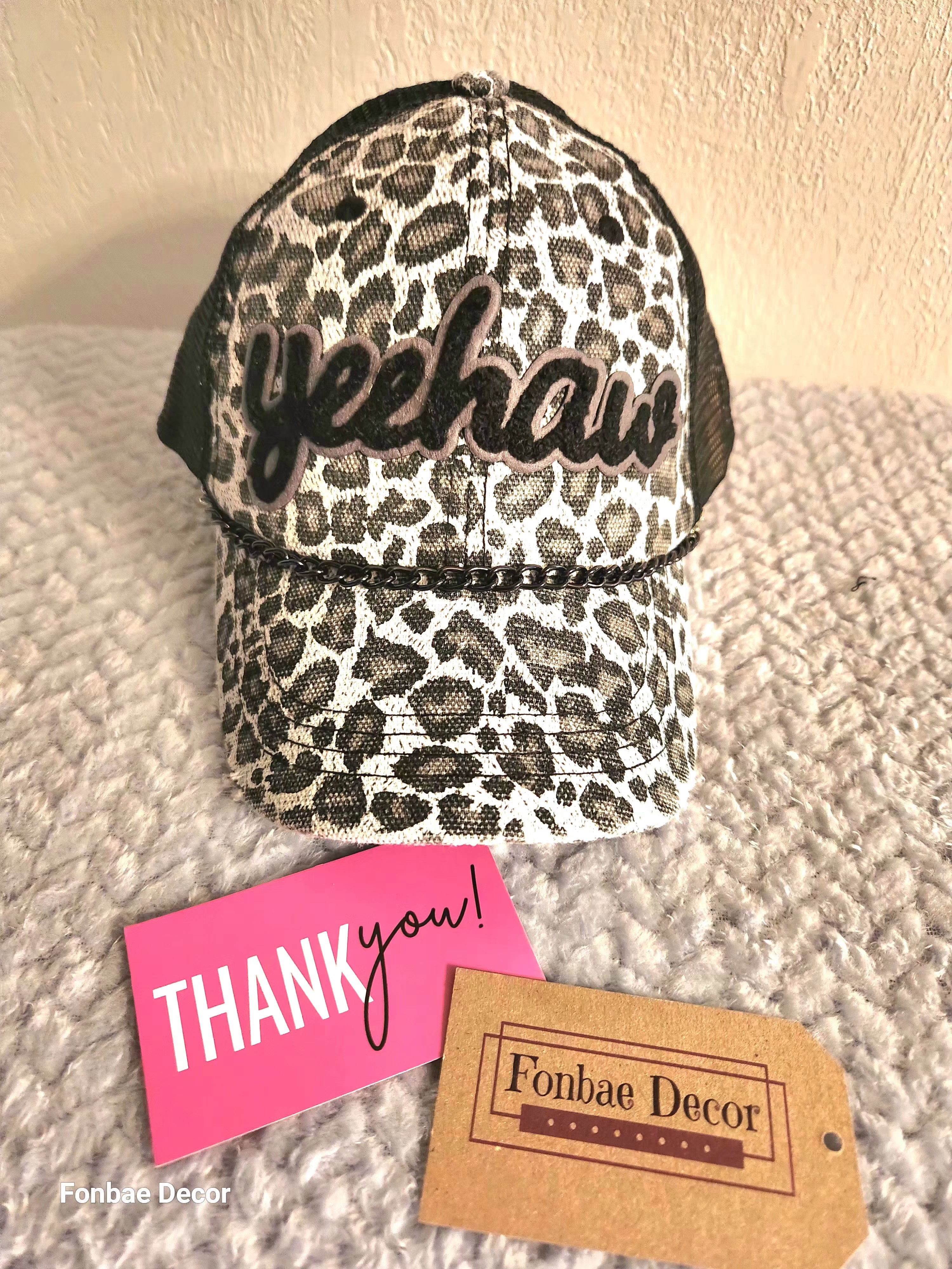  Leopard Print Yeehaw Trucker Cap
