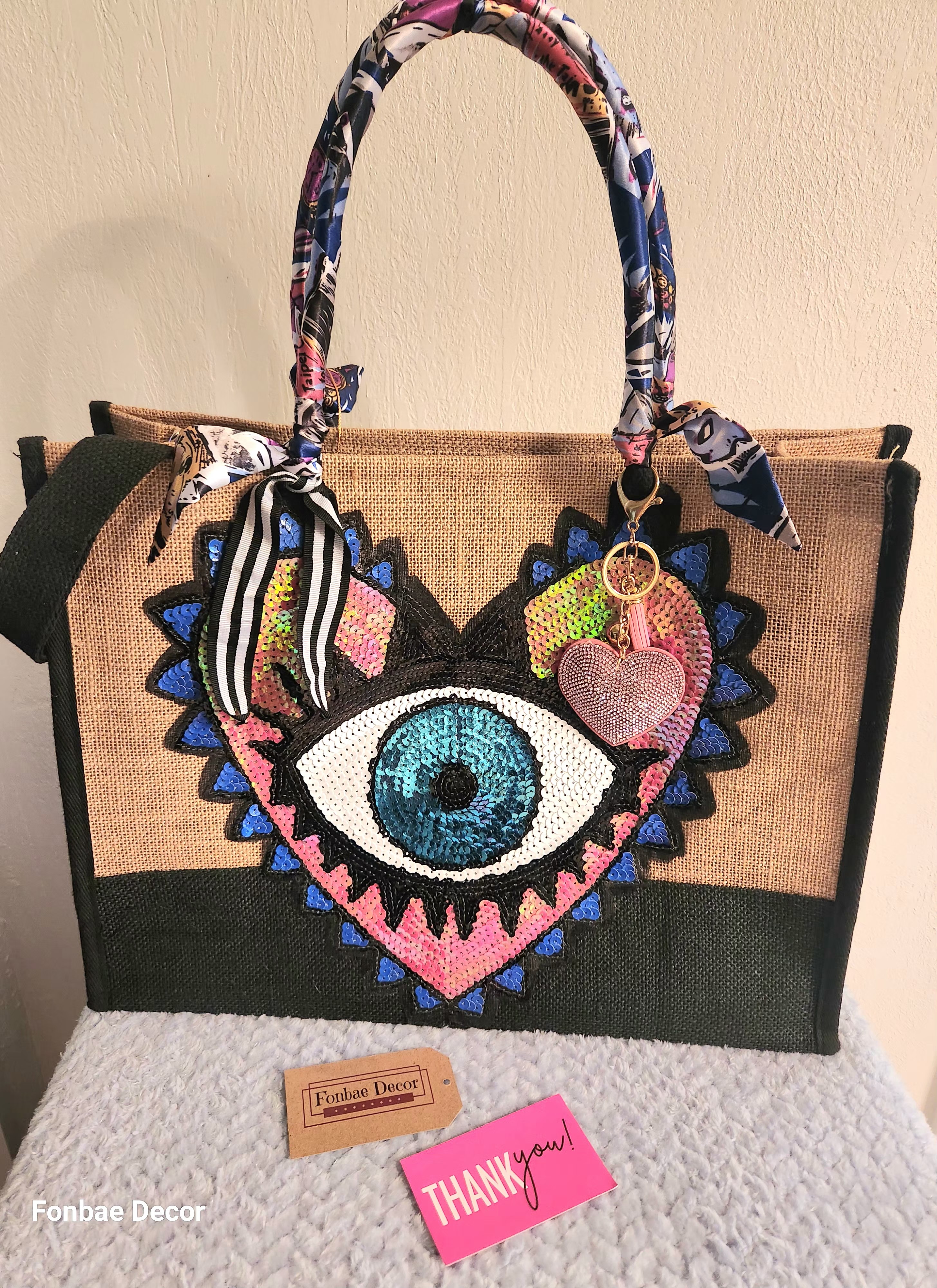 Handcrafted Evil-Eye Heart Tote Bag