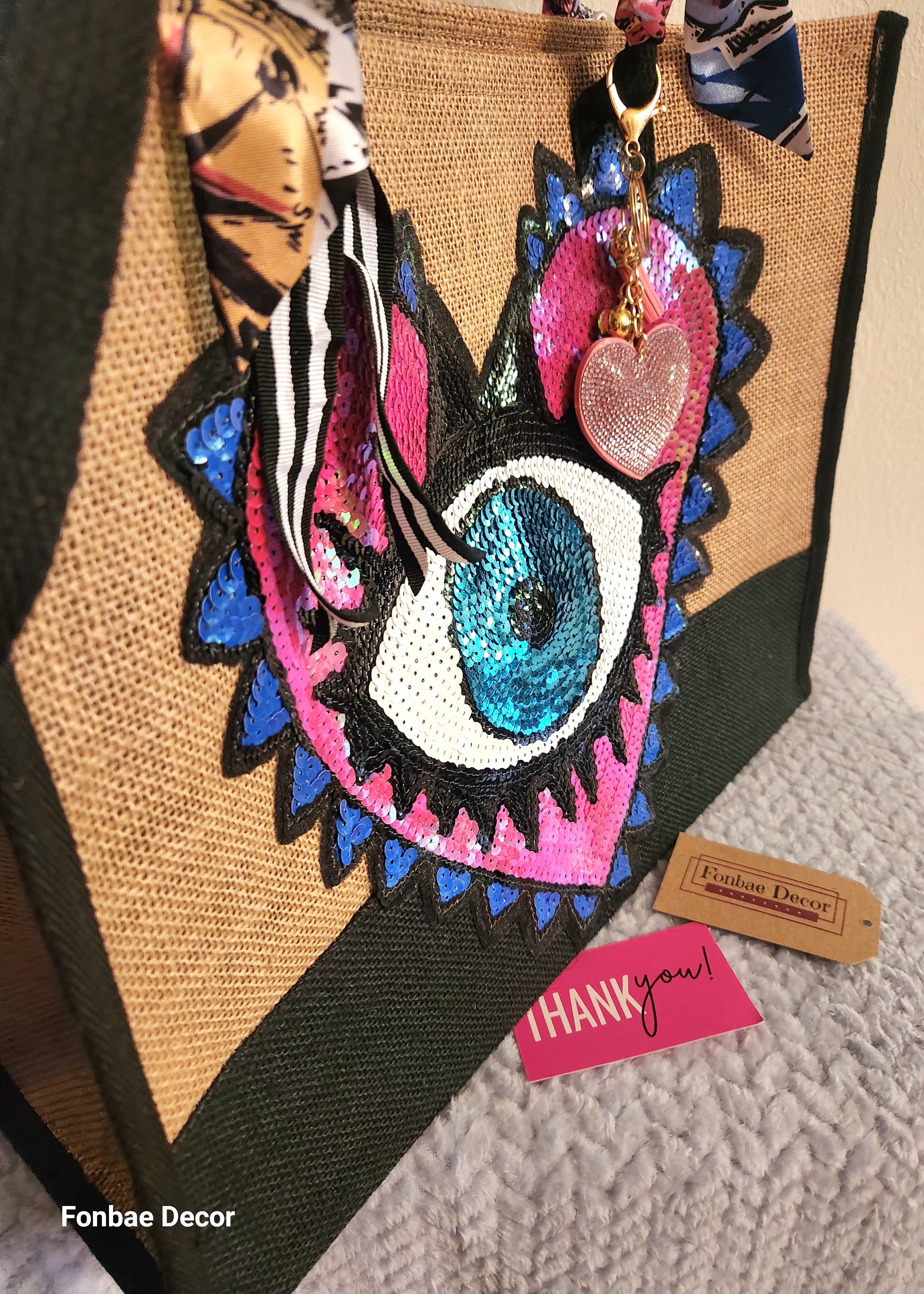 Handcrafted Evil-Eye Heart Tote Bag