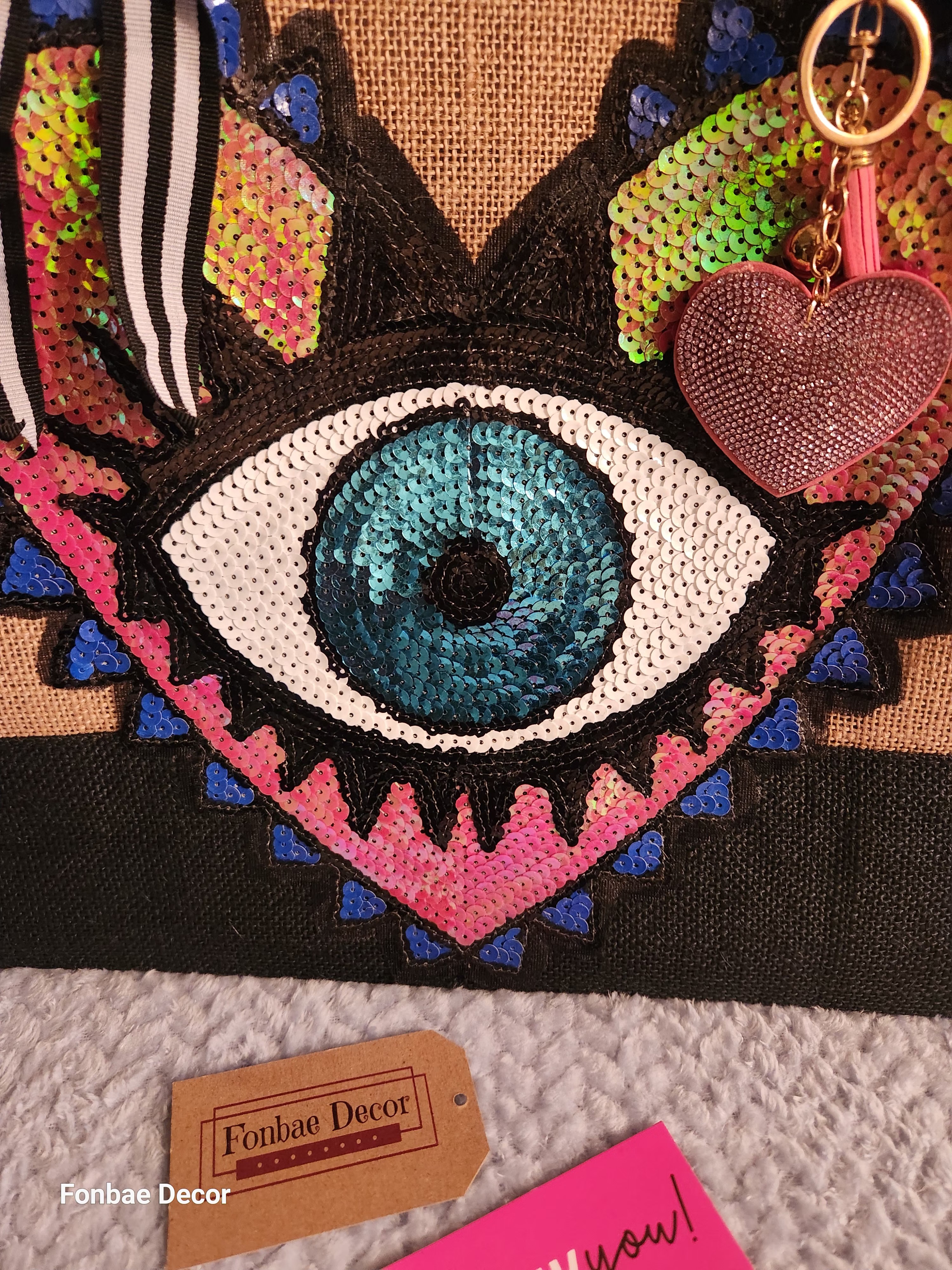 Handcrafted Evil-Eye Heart Tote Bag