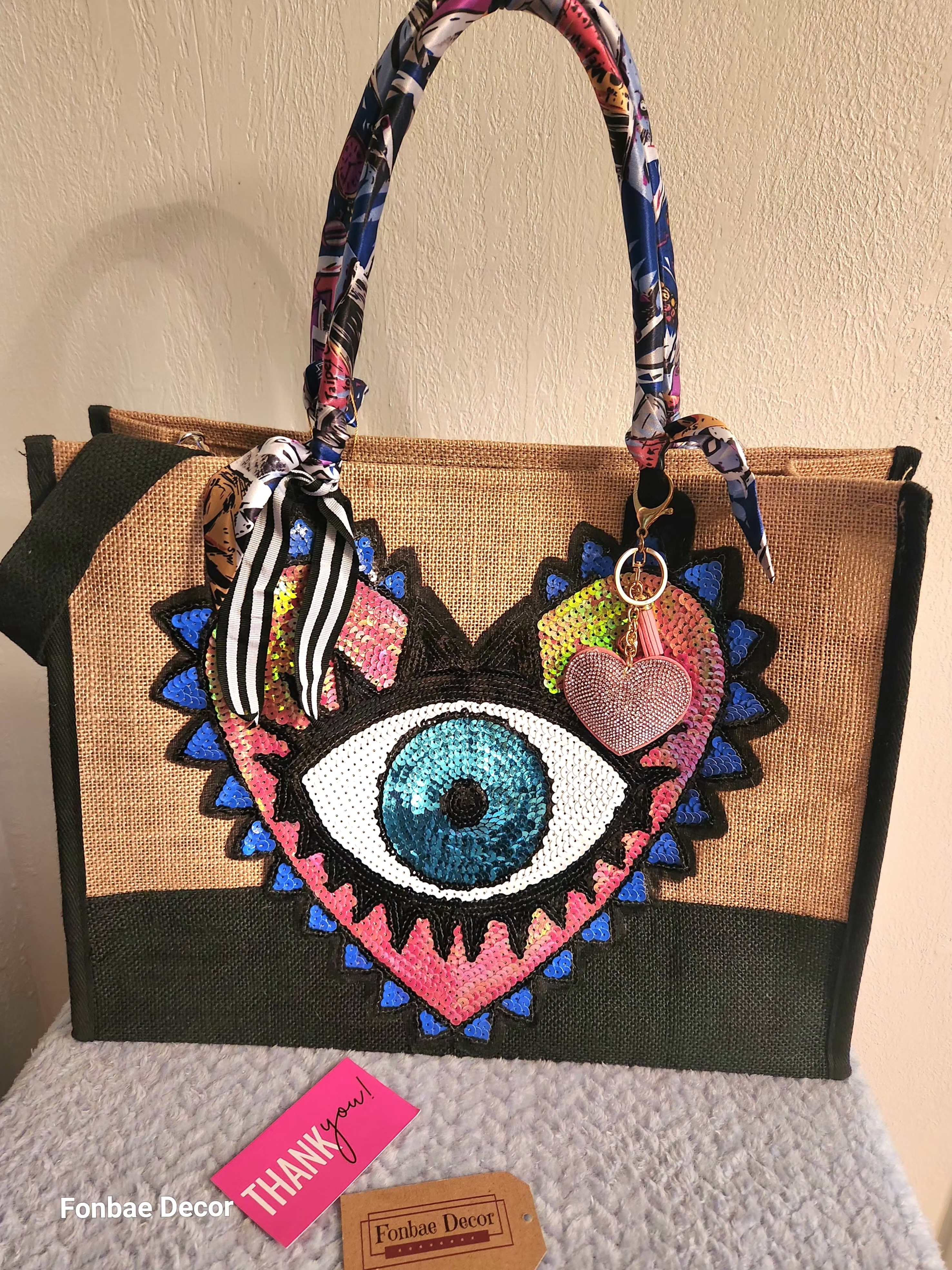 Handcrafted Evil-Eye Heart Tote Bag