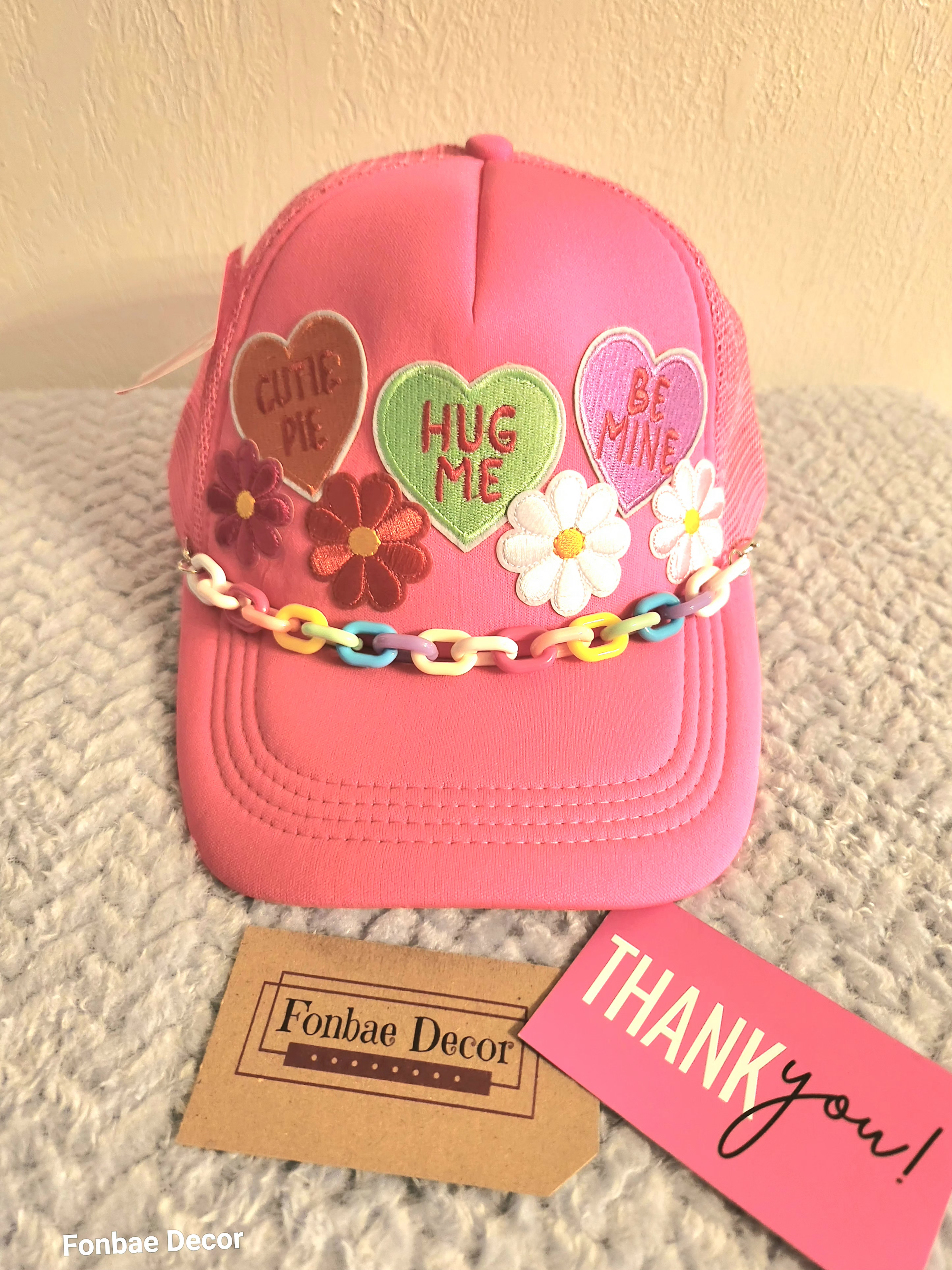 Valentine Themed Pink Floral Embellished Trucker Cap