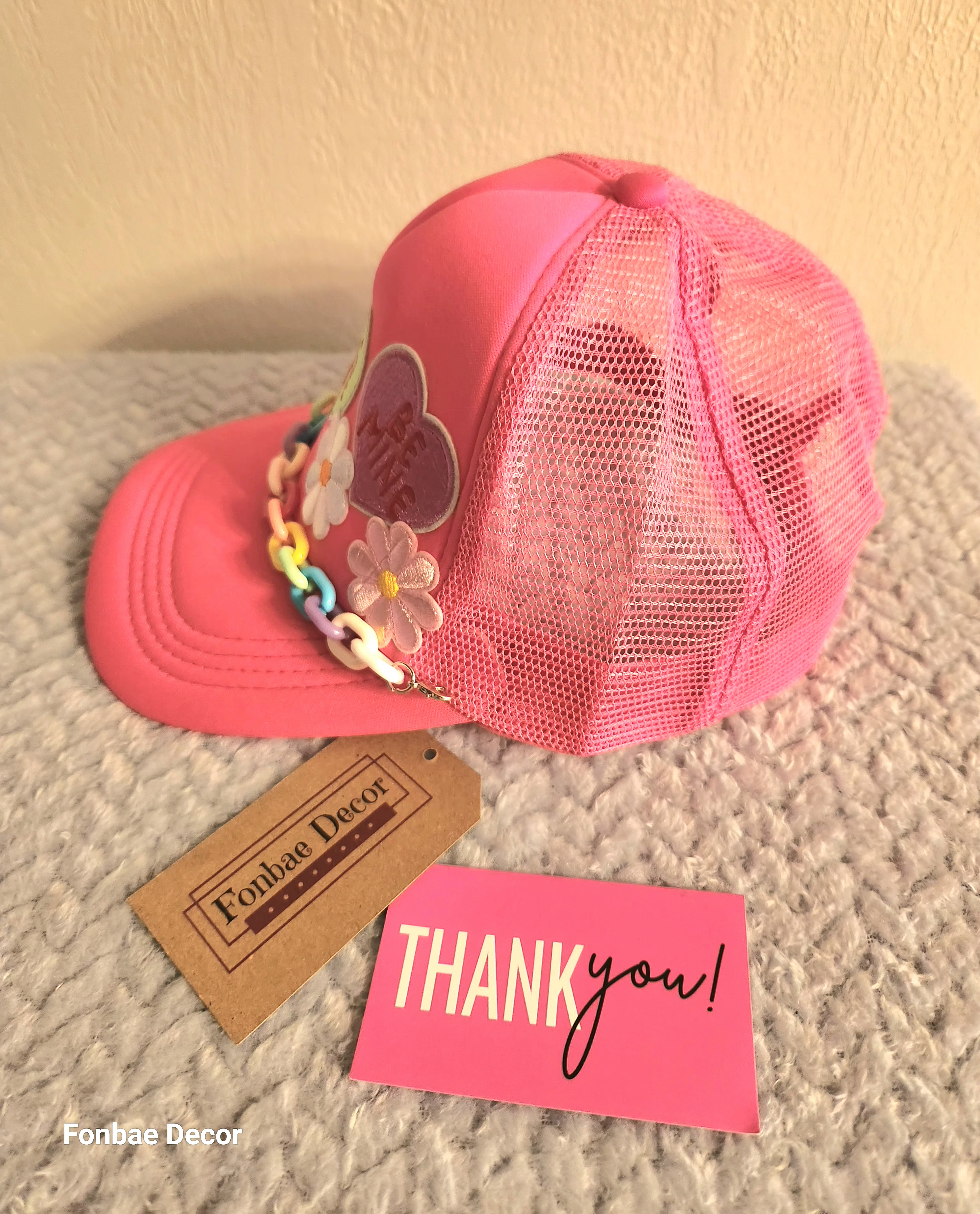  Valentine Themed Pink Floral Embellished Trucker Cap