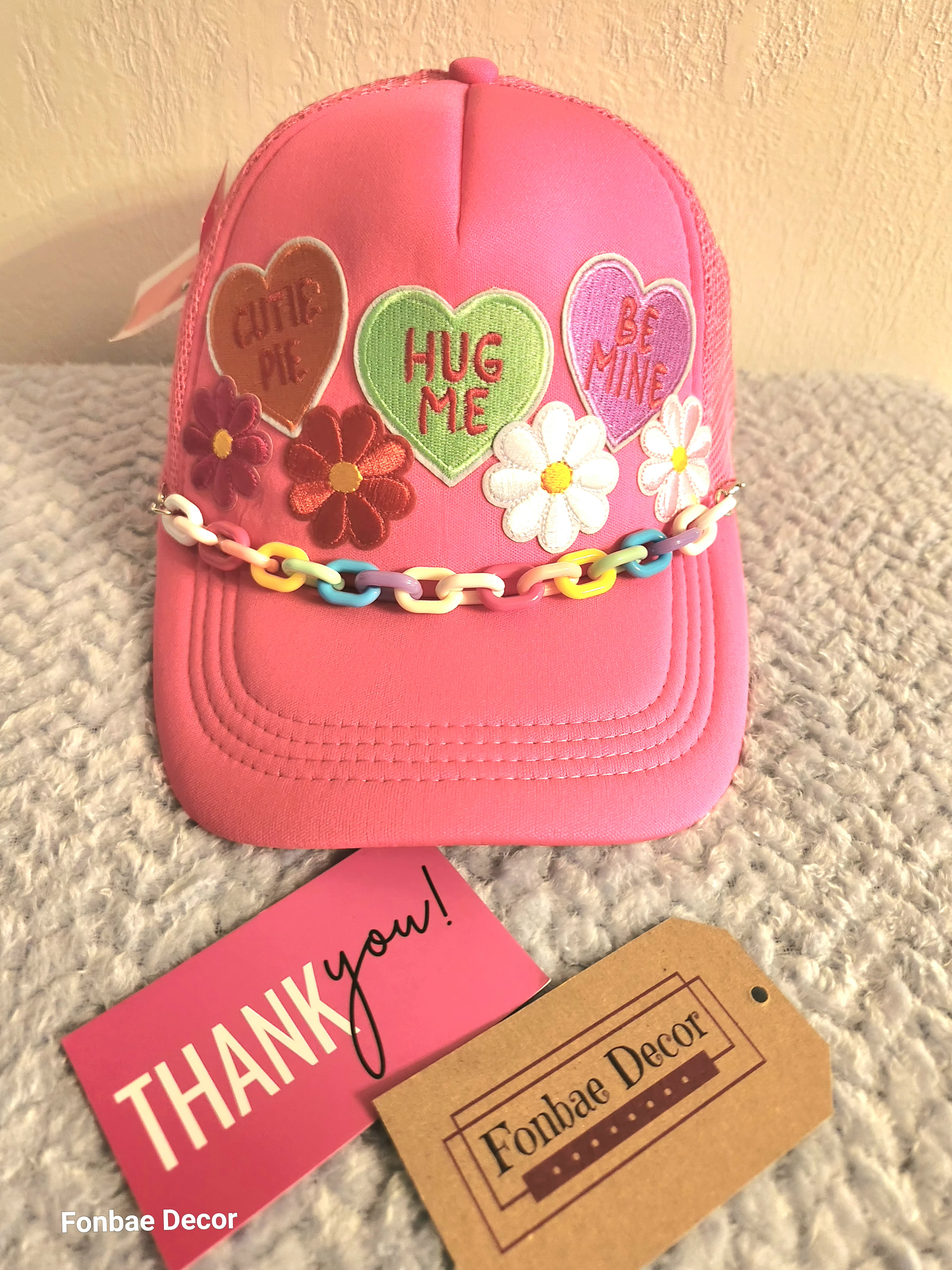  Valentine Themed Pink Floral Embellished Trucker Cap
