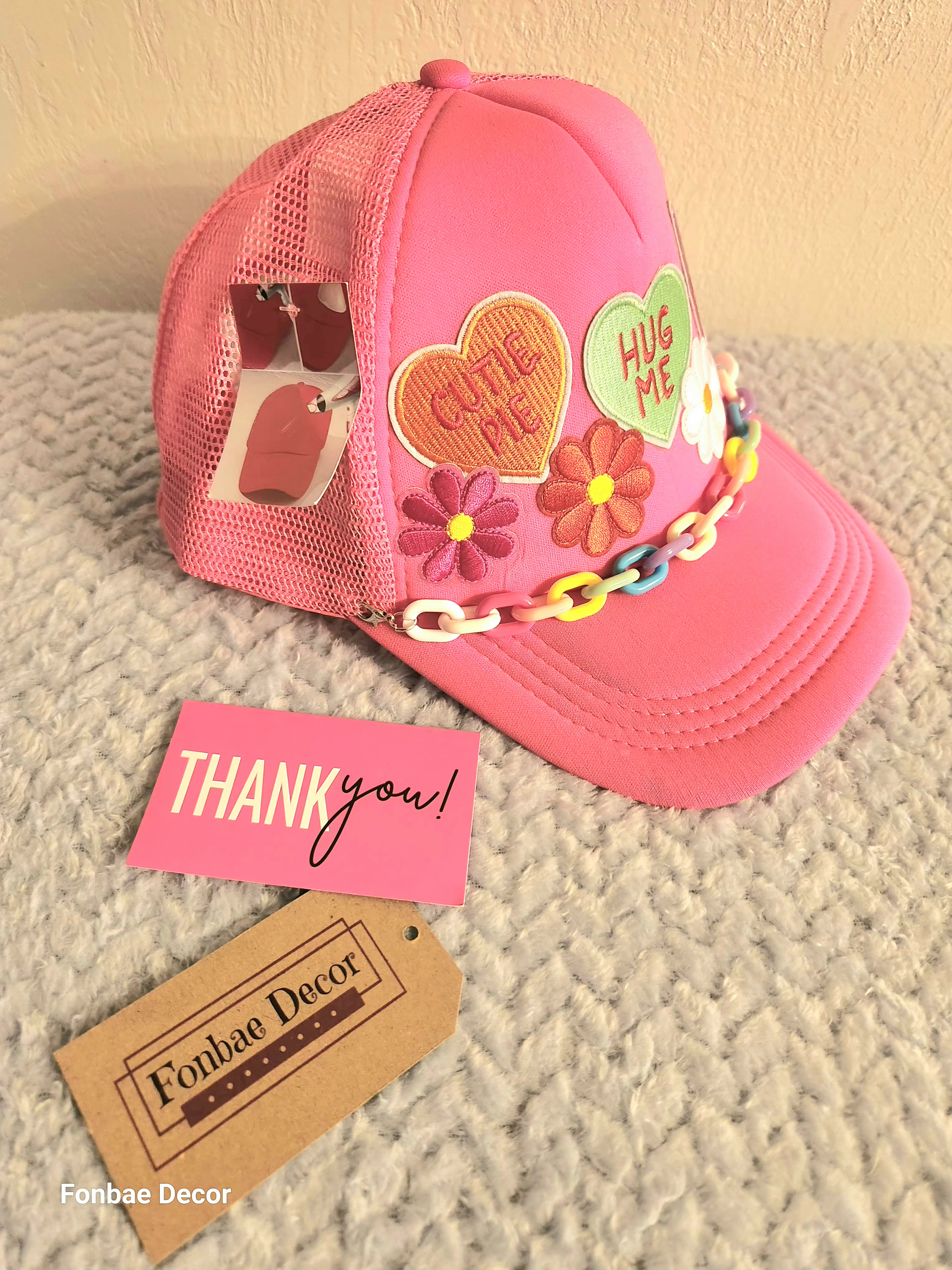  Valentine Themed Pink Floral Embellished Trucker Cap