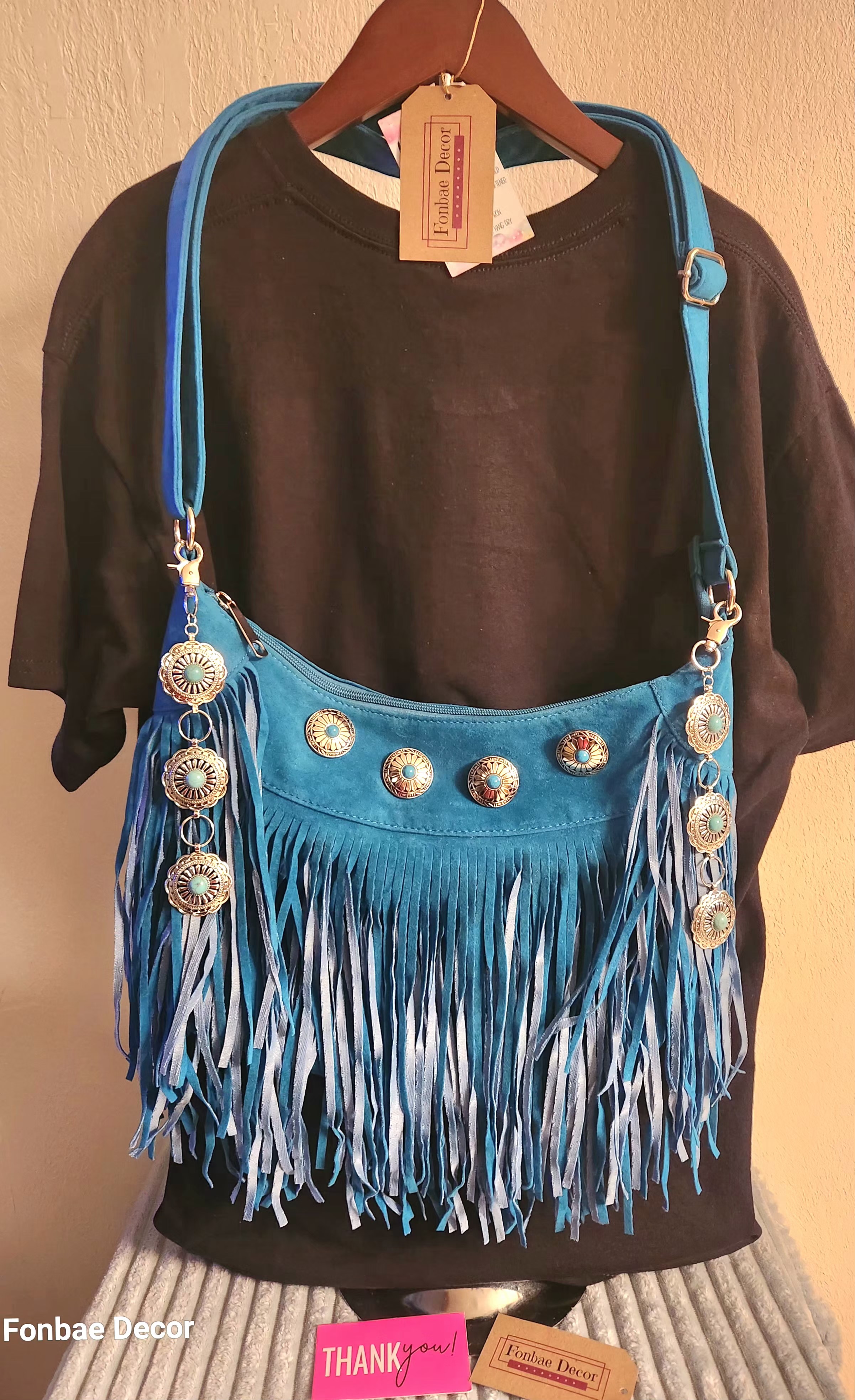 Turquoise Western Fringe Purse with Bling
