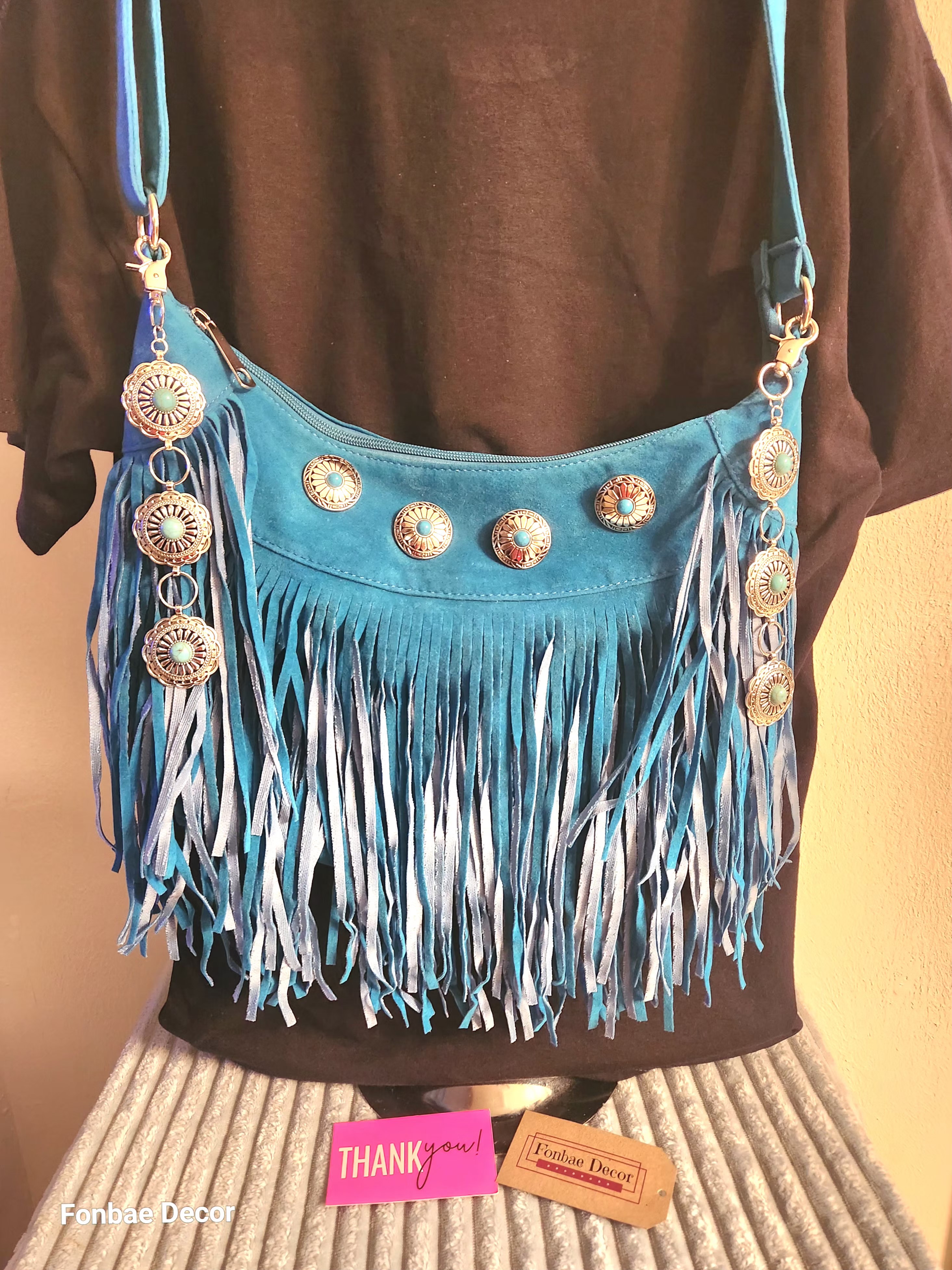  Turquoise Western Fringe Purse with Bling