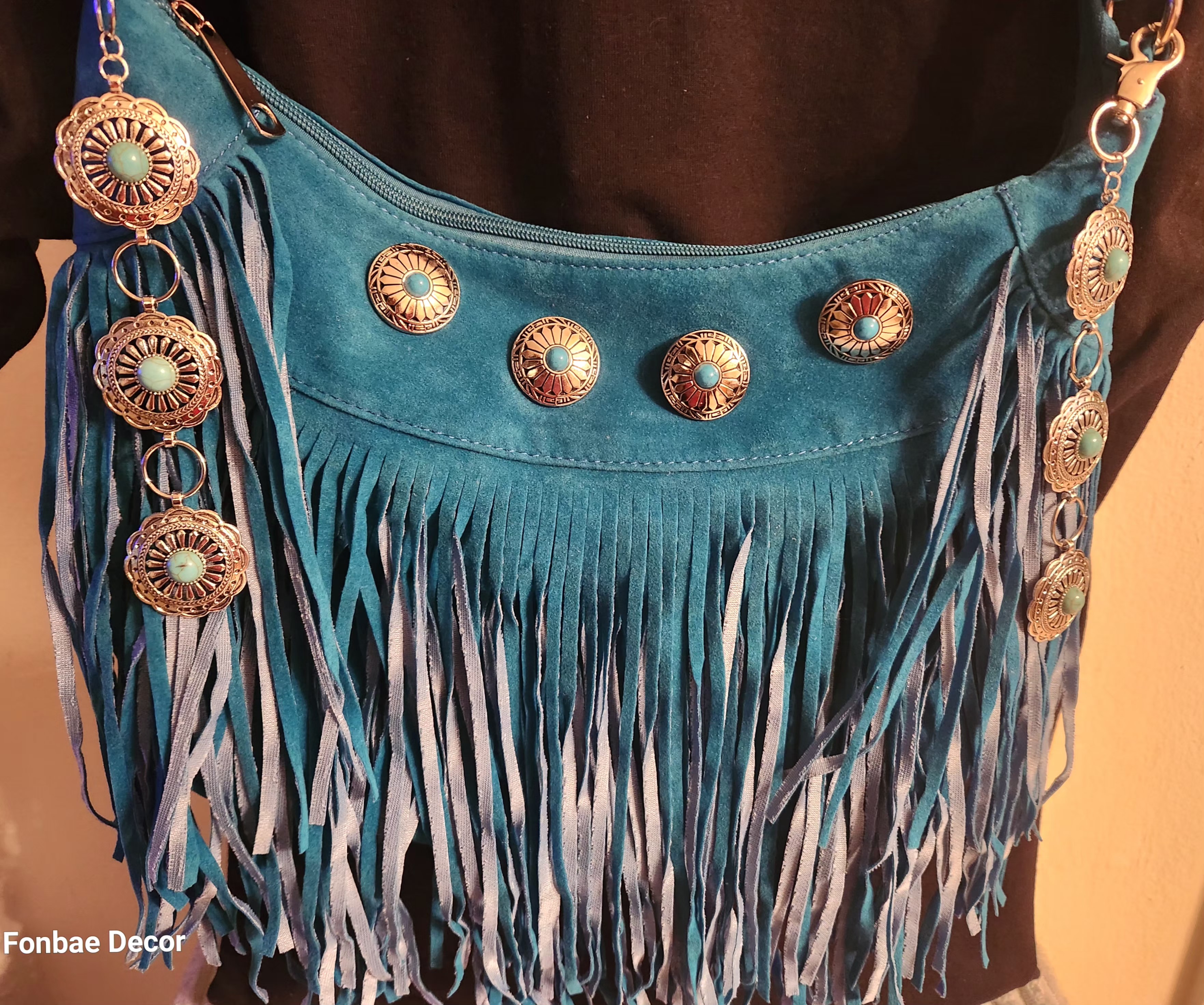 Turquoise Western Fringe Purse with Bling
