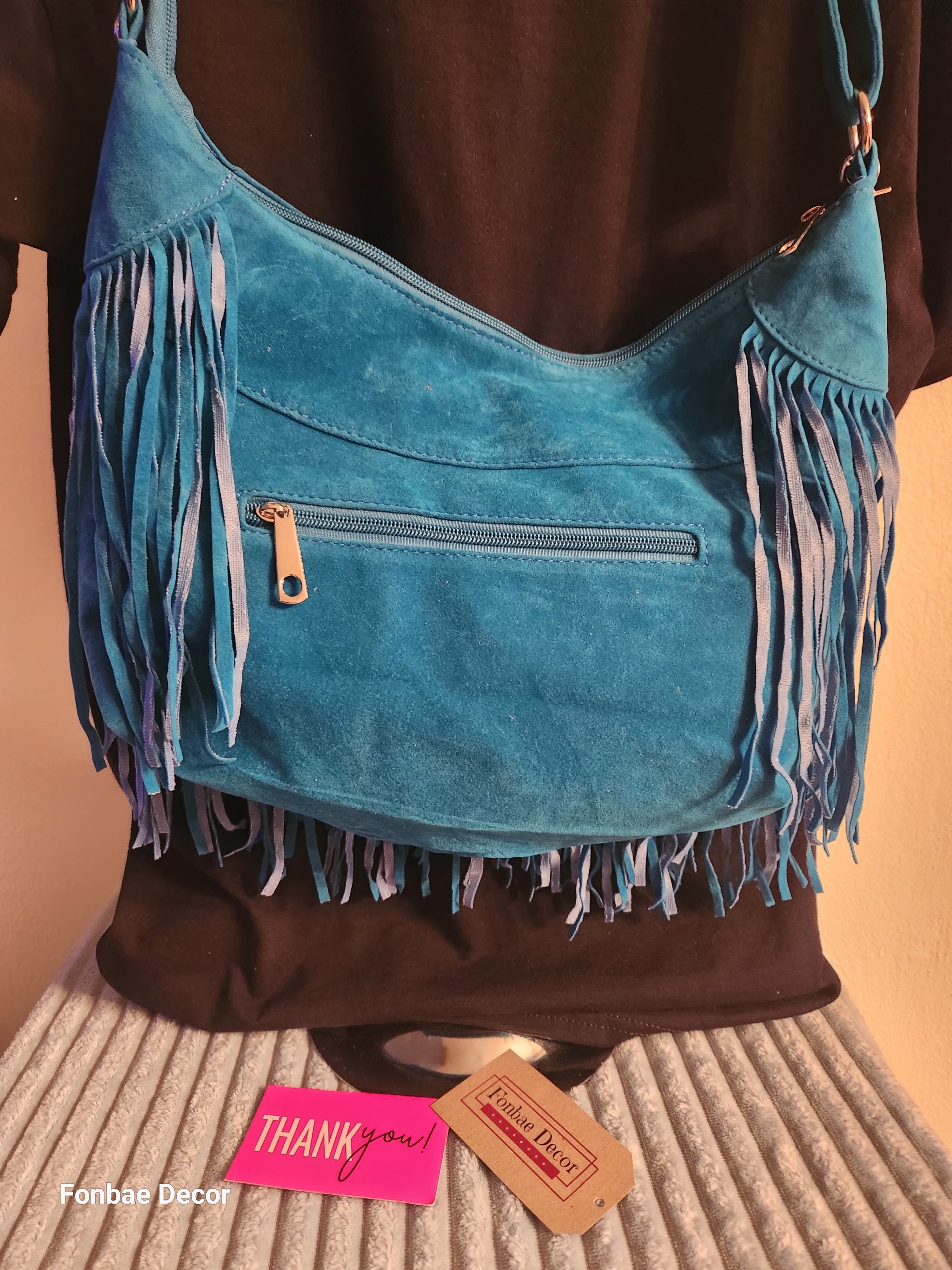  Turquoise Western Fringe Purse with Bling