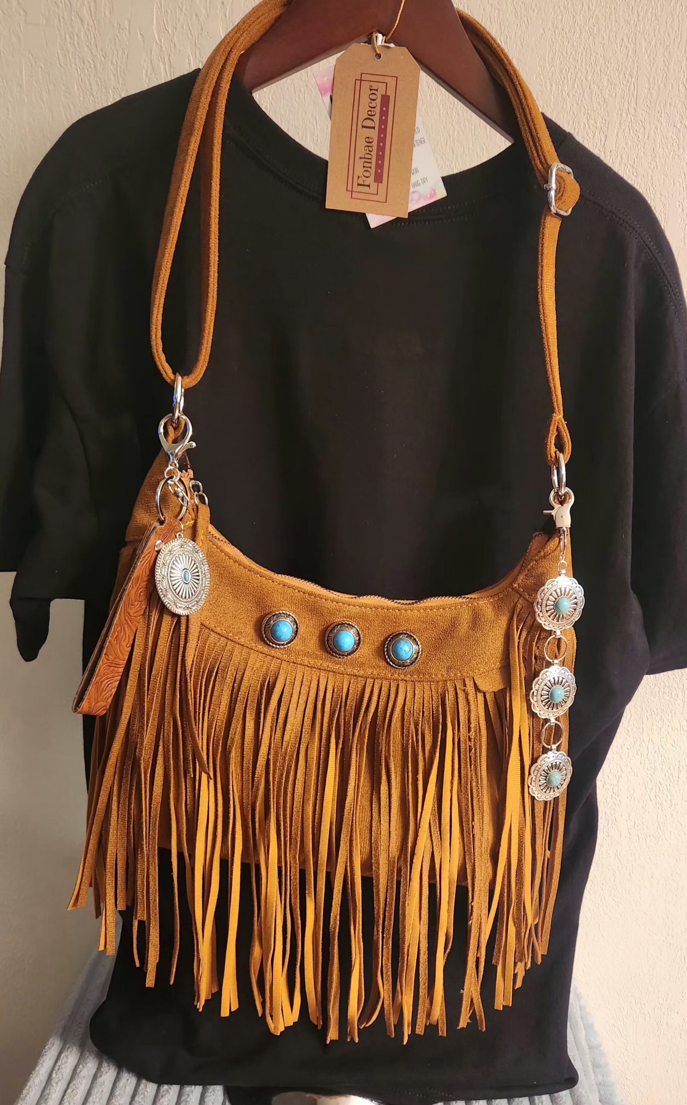 Brown Western Fringe Shoulder Purse with Bling