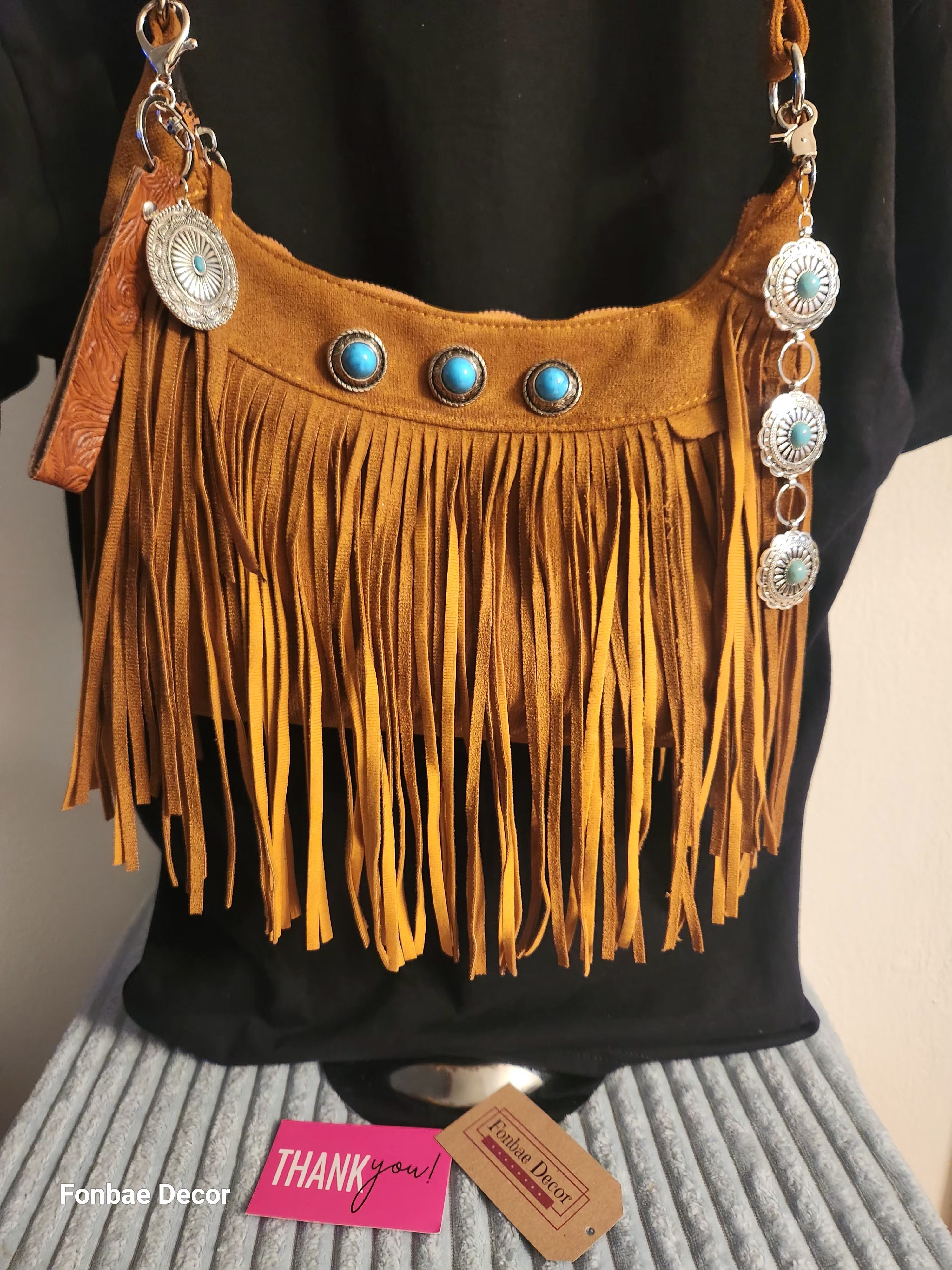 Brown Western Fringe Shoulder Purse with Bling 